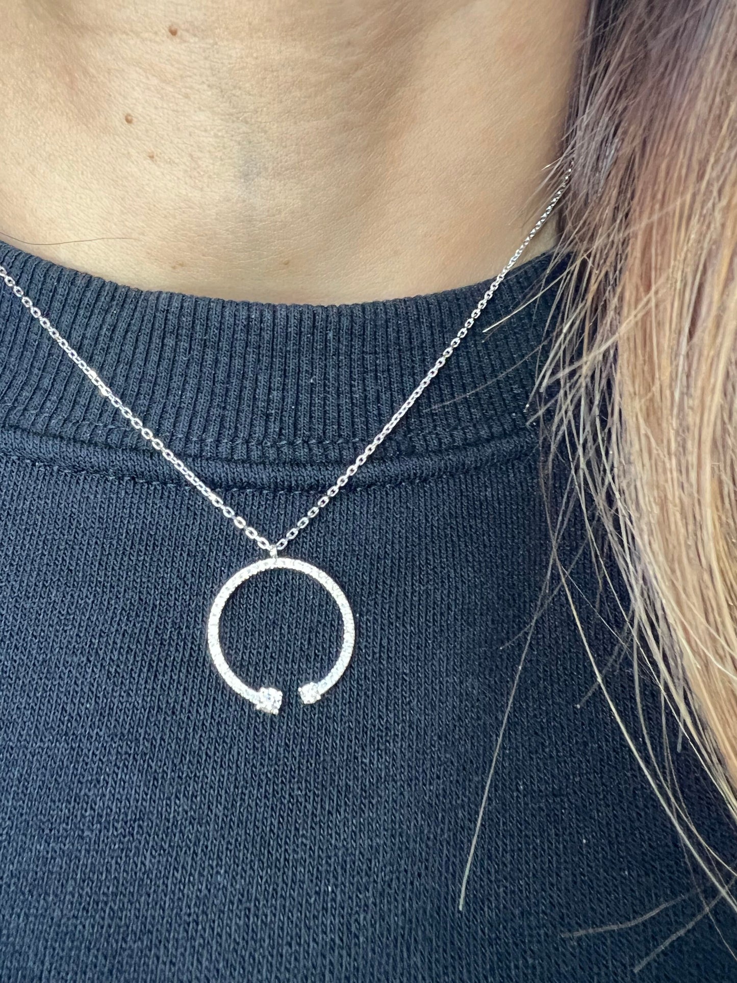 14k Gold Diamond Open Circle Charm Necklace