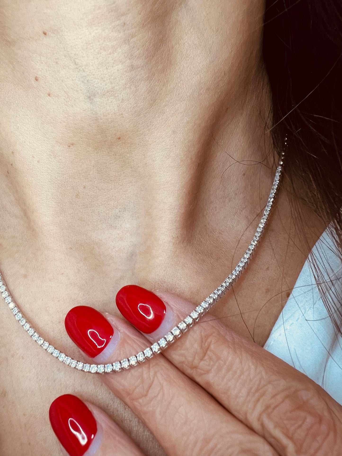 14k Gold Half Tennis Diamonds Half Beads Link Necklace