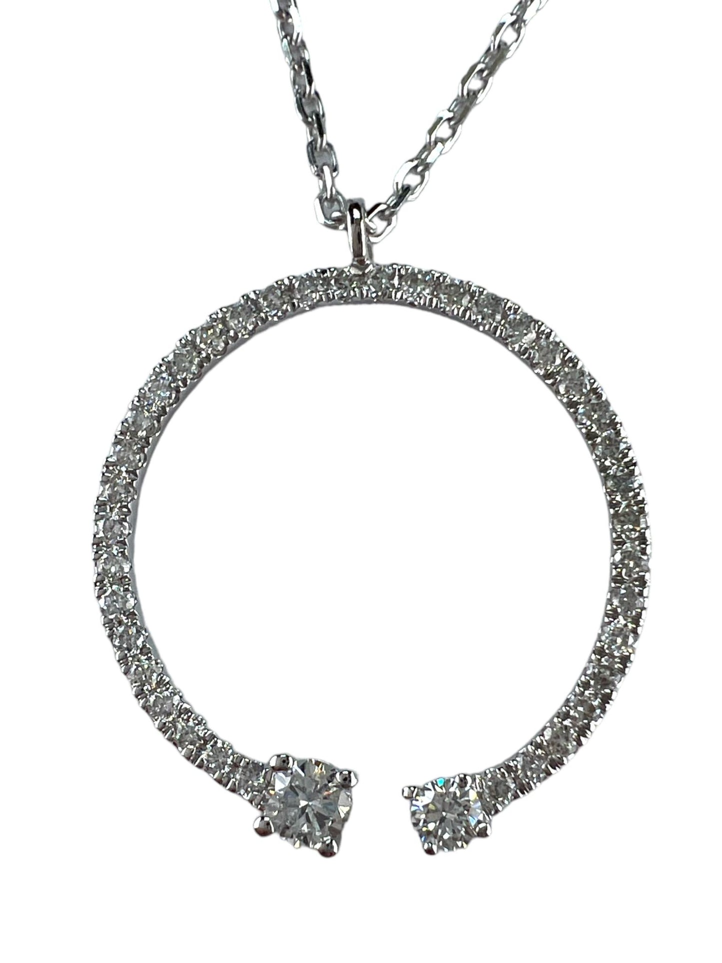 14k Gold Diamond Open Circle Charm Necklace