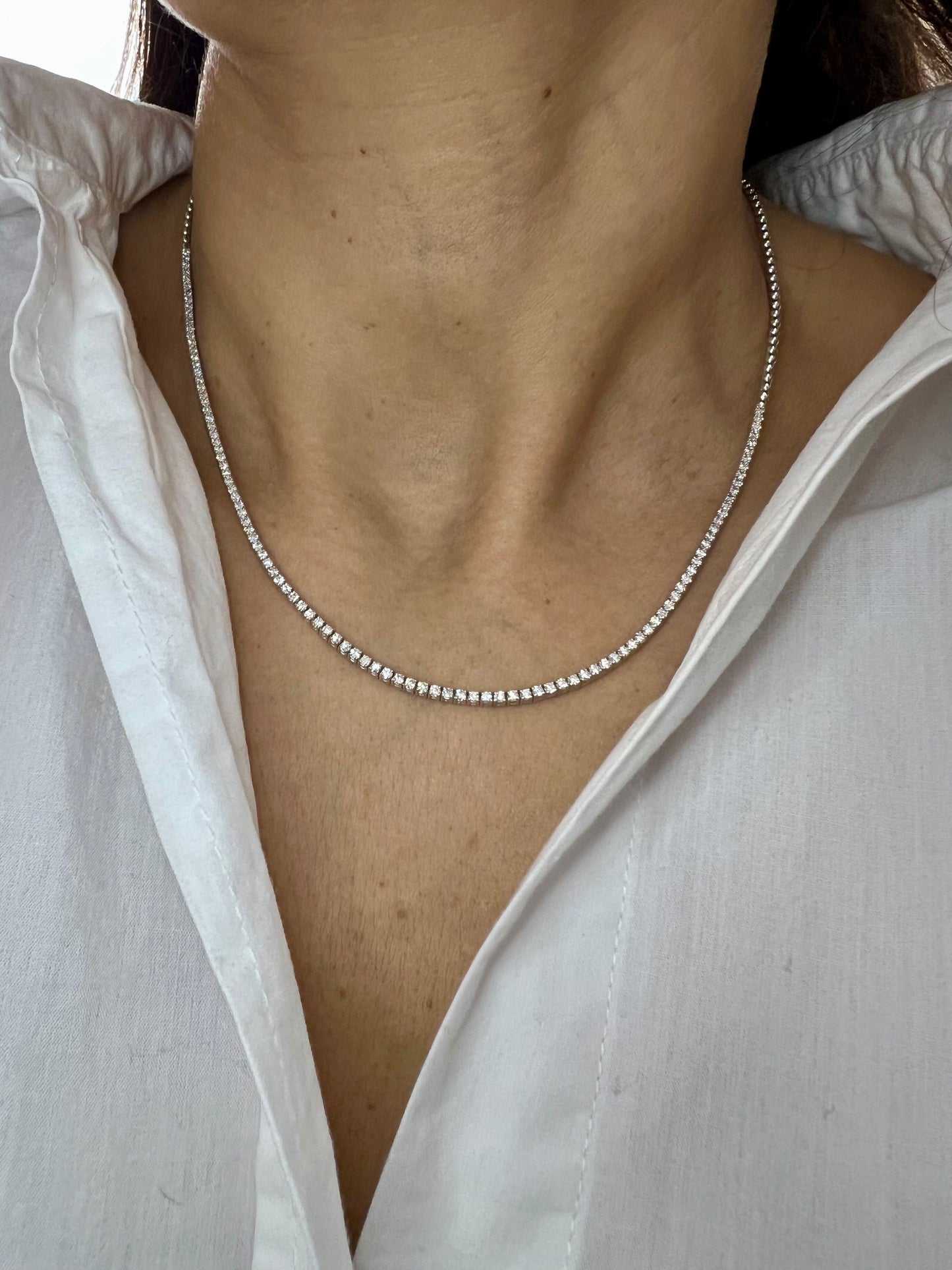 14k Gold Half Tennis Diamonds Half Beads Link Necklace