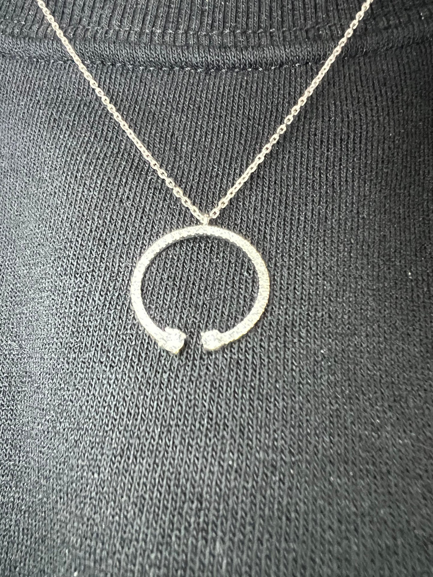 14k Gold Diamond Open Circle Charm Necklace