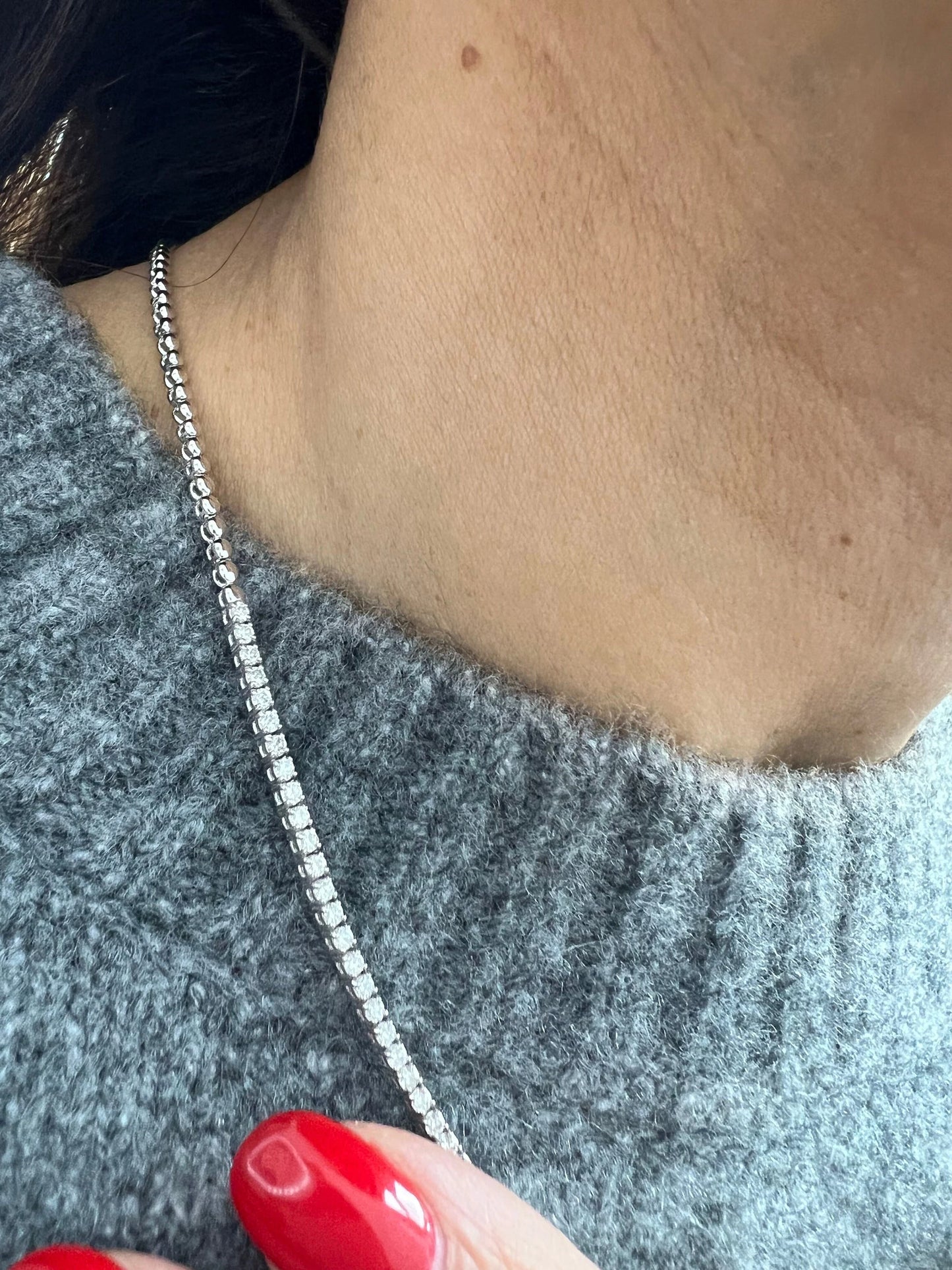 14k Gold Half Tennis Diamonds Half Beads Link Necklace