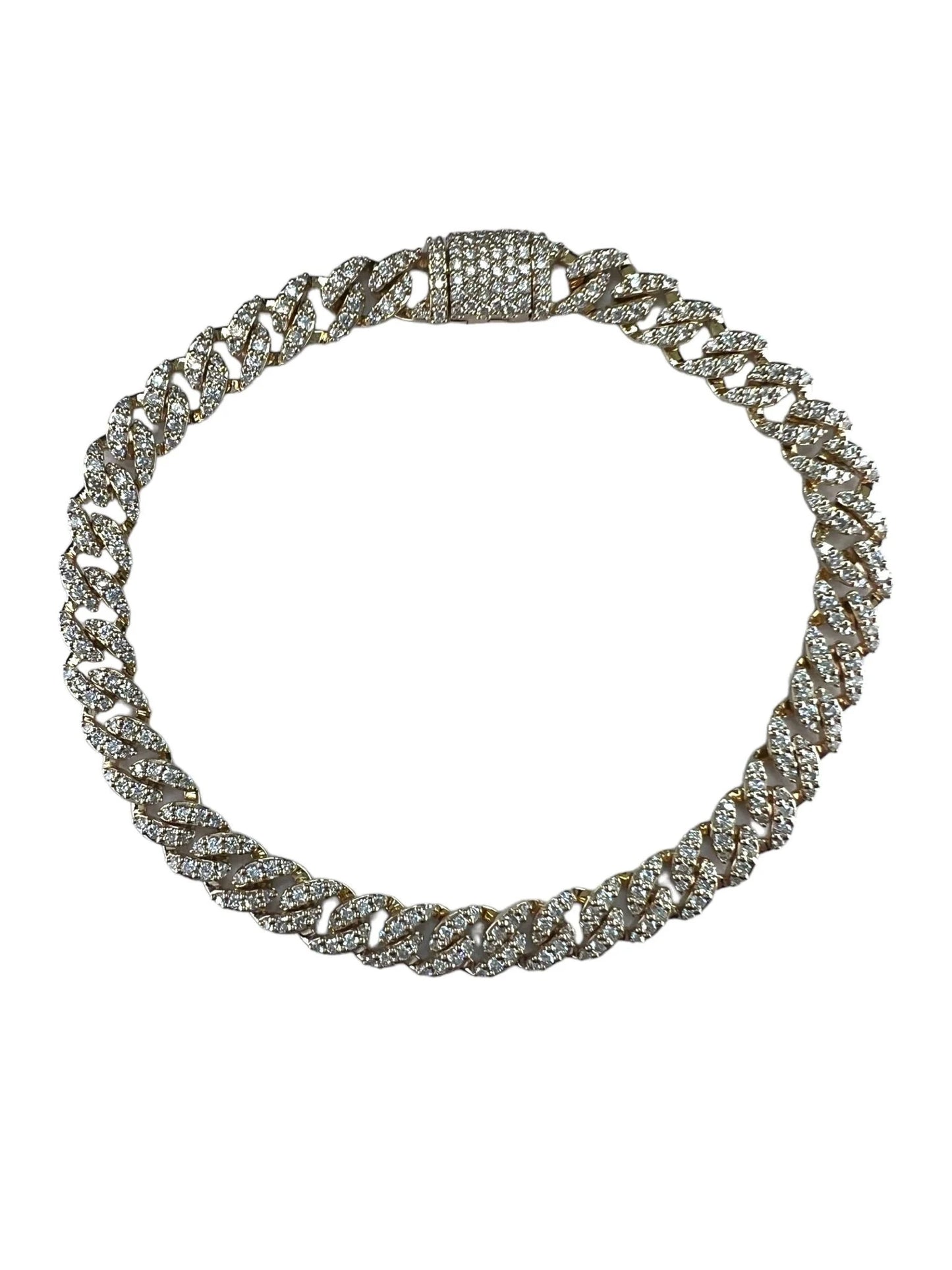 14k Gold Pave Cuban Link Diamond Bracelet