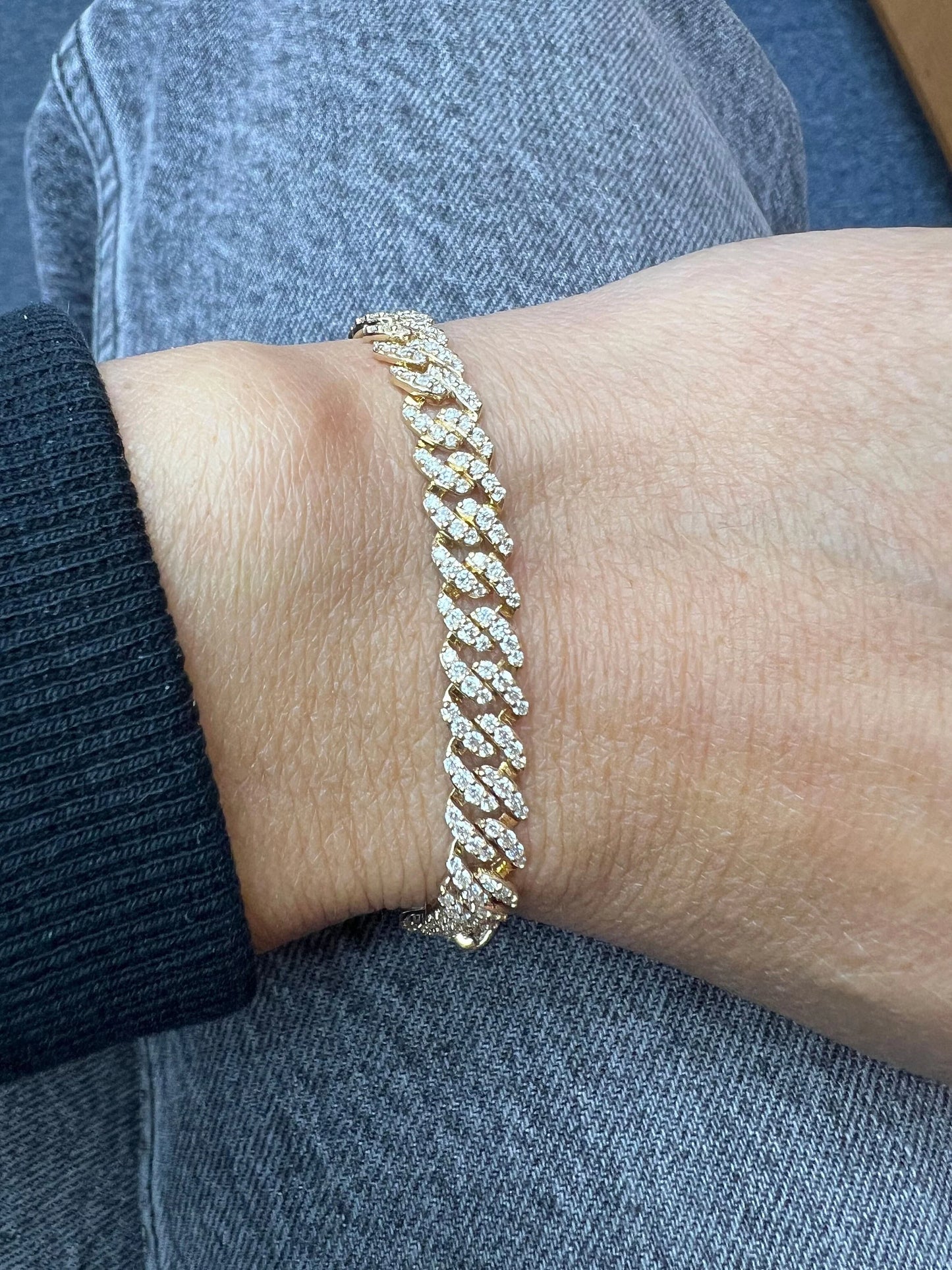 14k Gold Pave Cuban Link Diamond Bracelet
