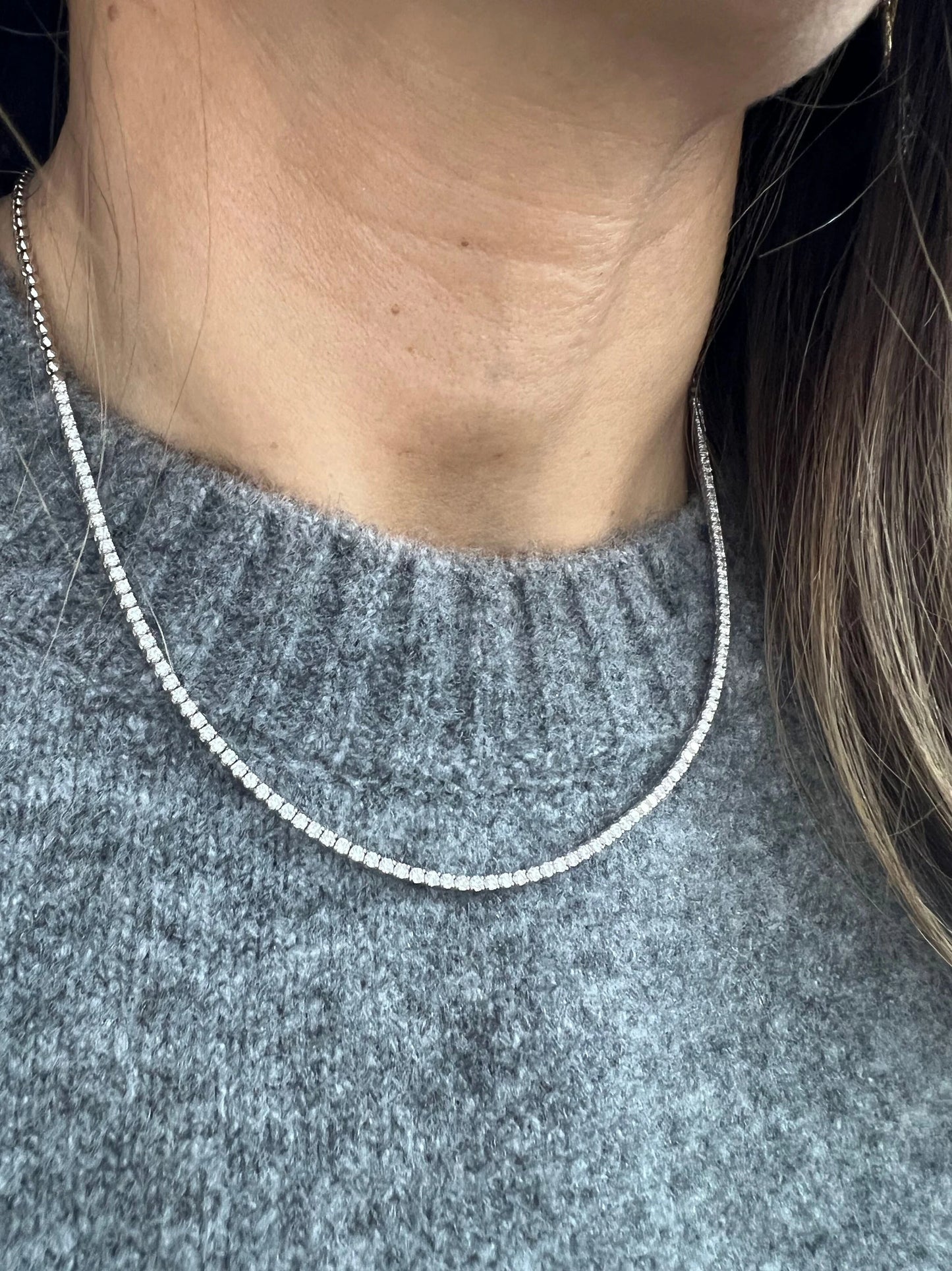 14k Gold Half Tennis Diamonds Half Beads Link Necklace