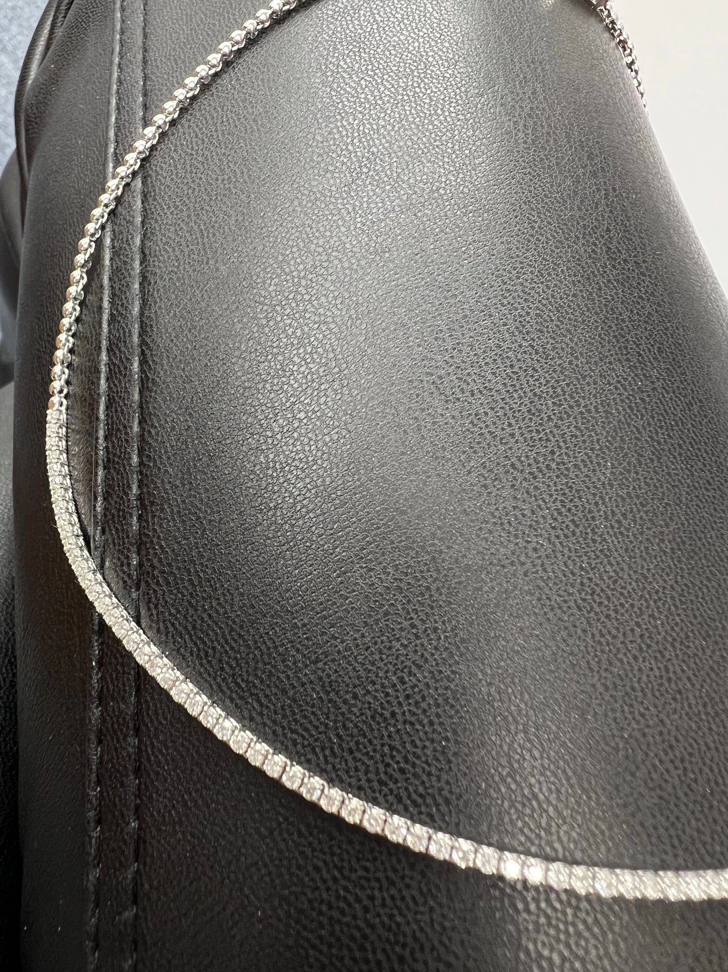 14k Gold Half Tennis Diamonds Half Beads Link Necklace