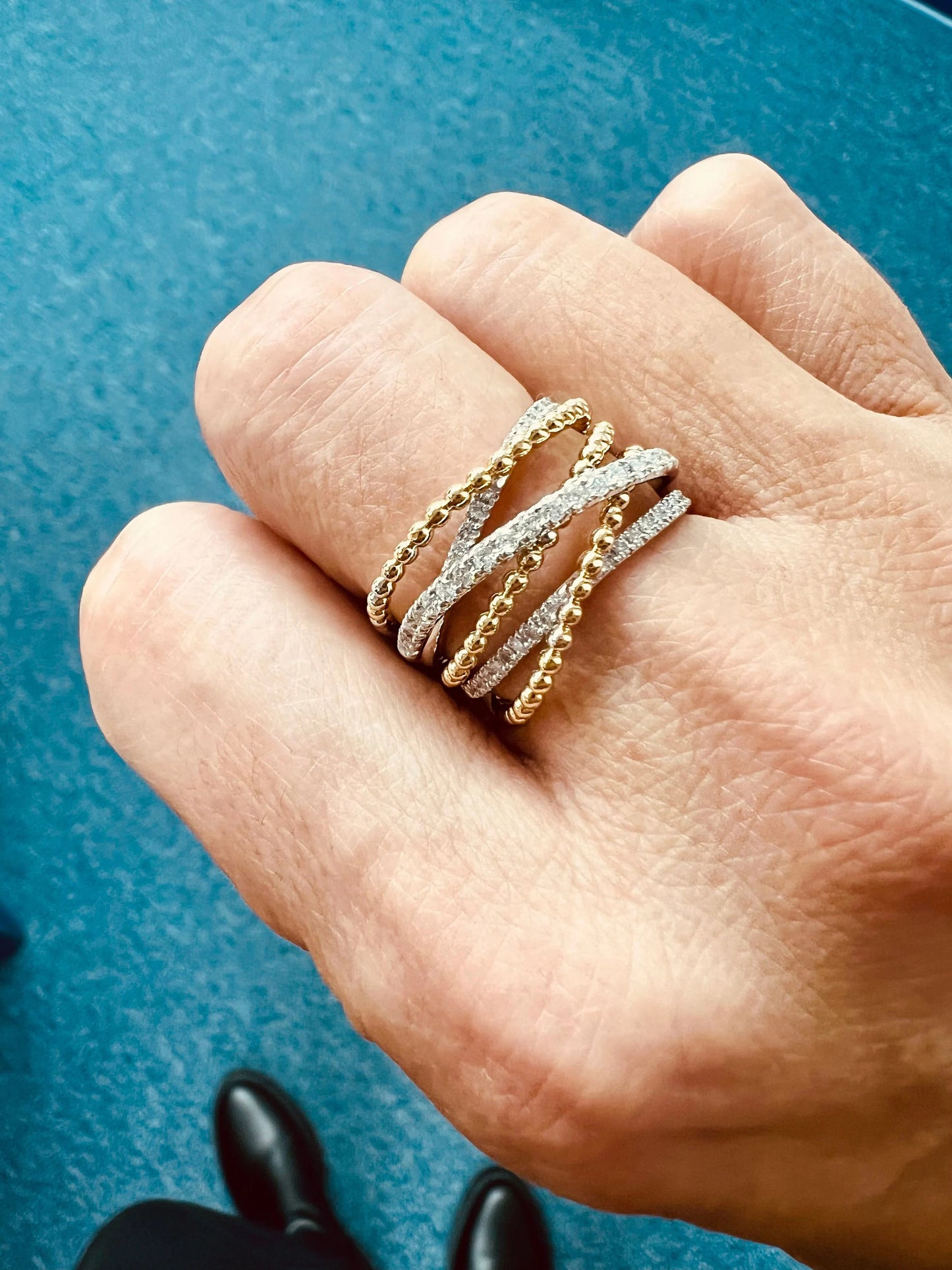 14k Gold Two-Tone Diamond Diamond & Bead Ring