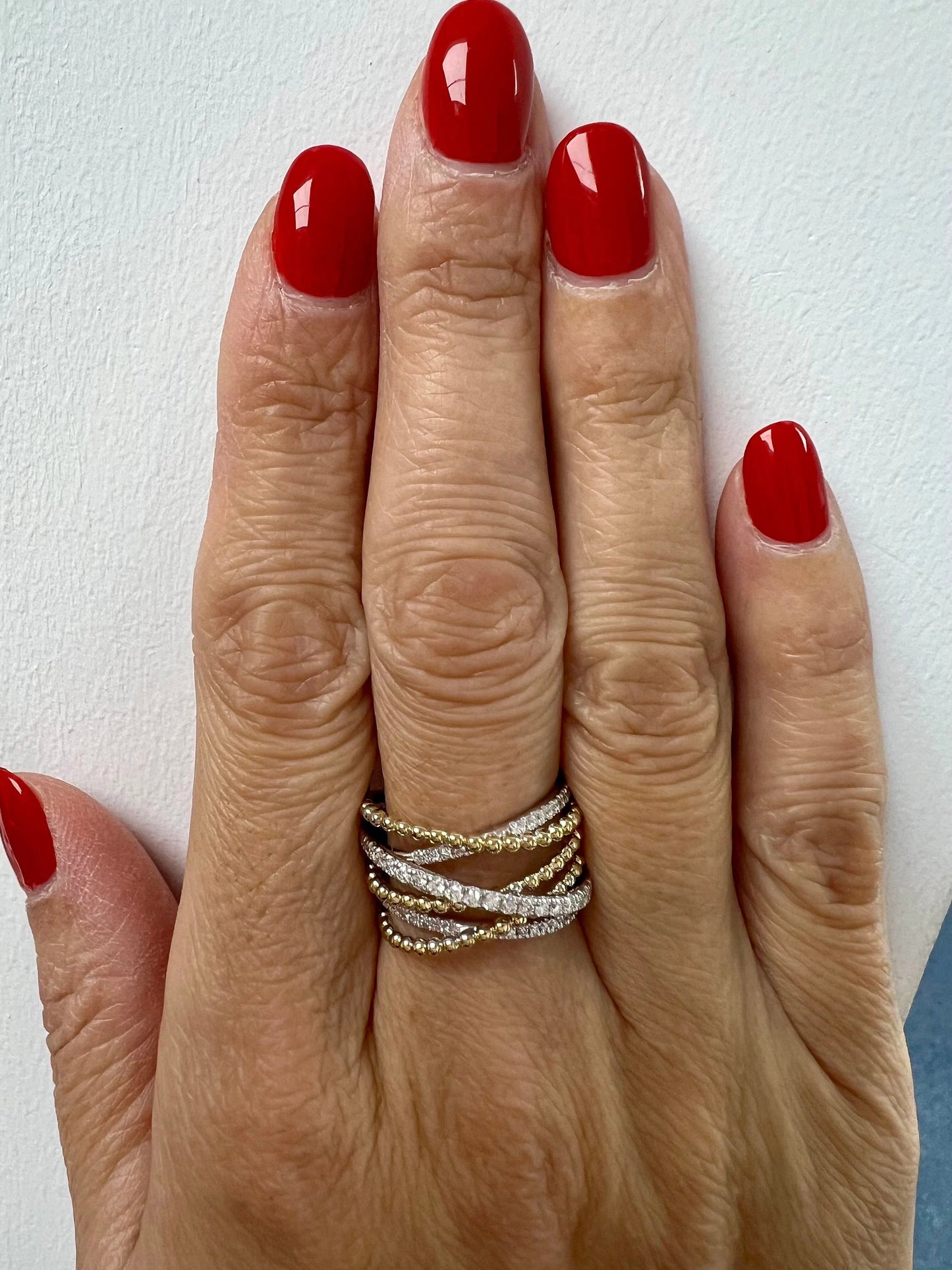 14k Gold Two-Tone Diamond Diamond & Bead Ring