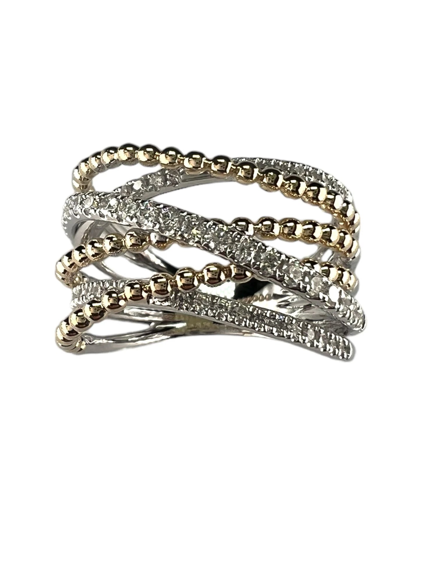 14k Gold Two-Tone Diamond Diamond & Bead Ring