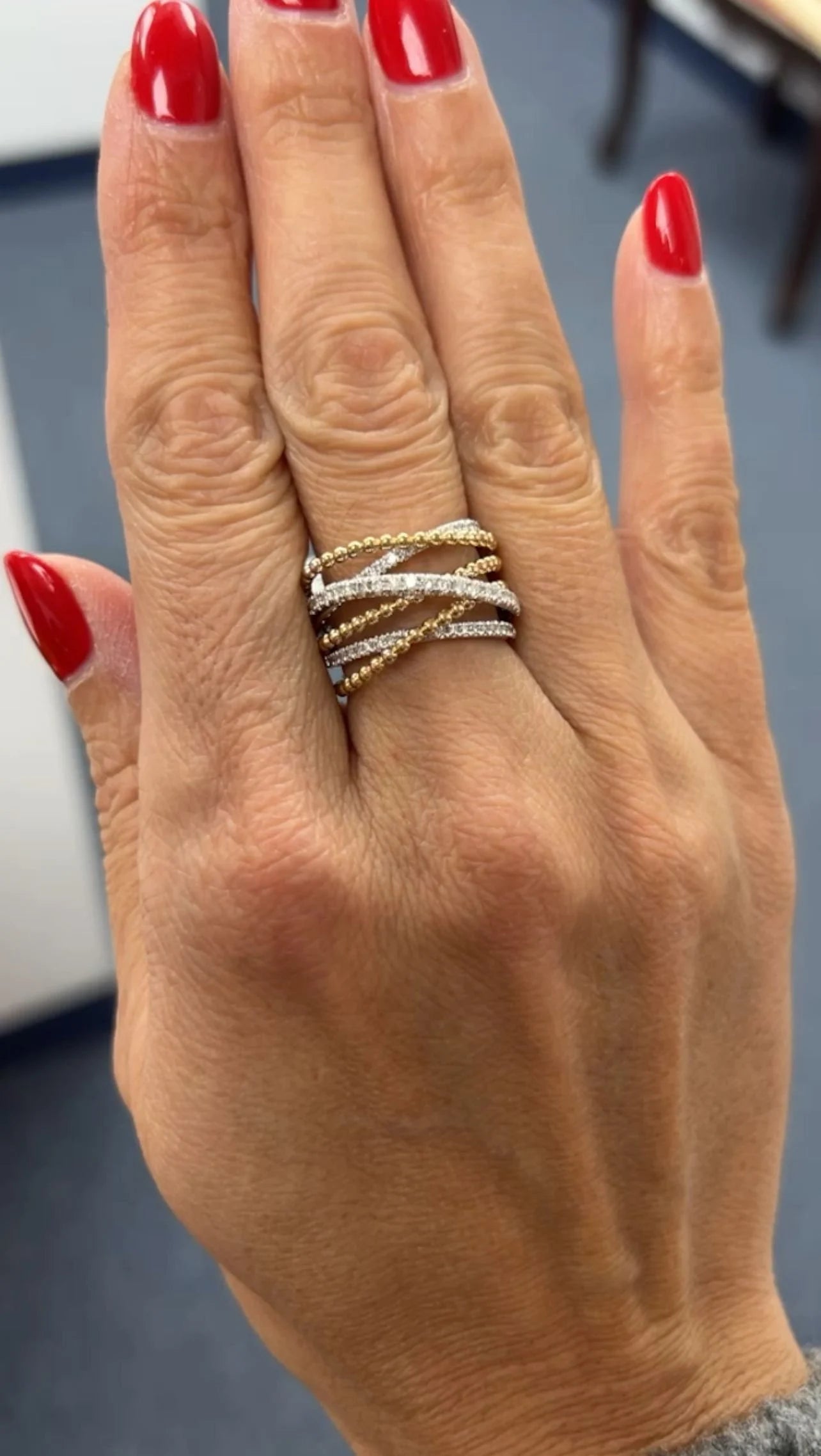 14k Gold Two-Tone Diamond Diamond & Bead Ring