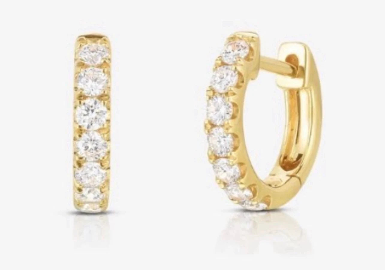 14k Gold Diamond Huggie Hoops Earrings
