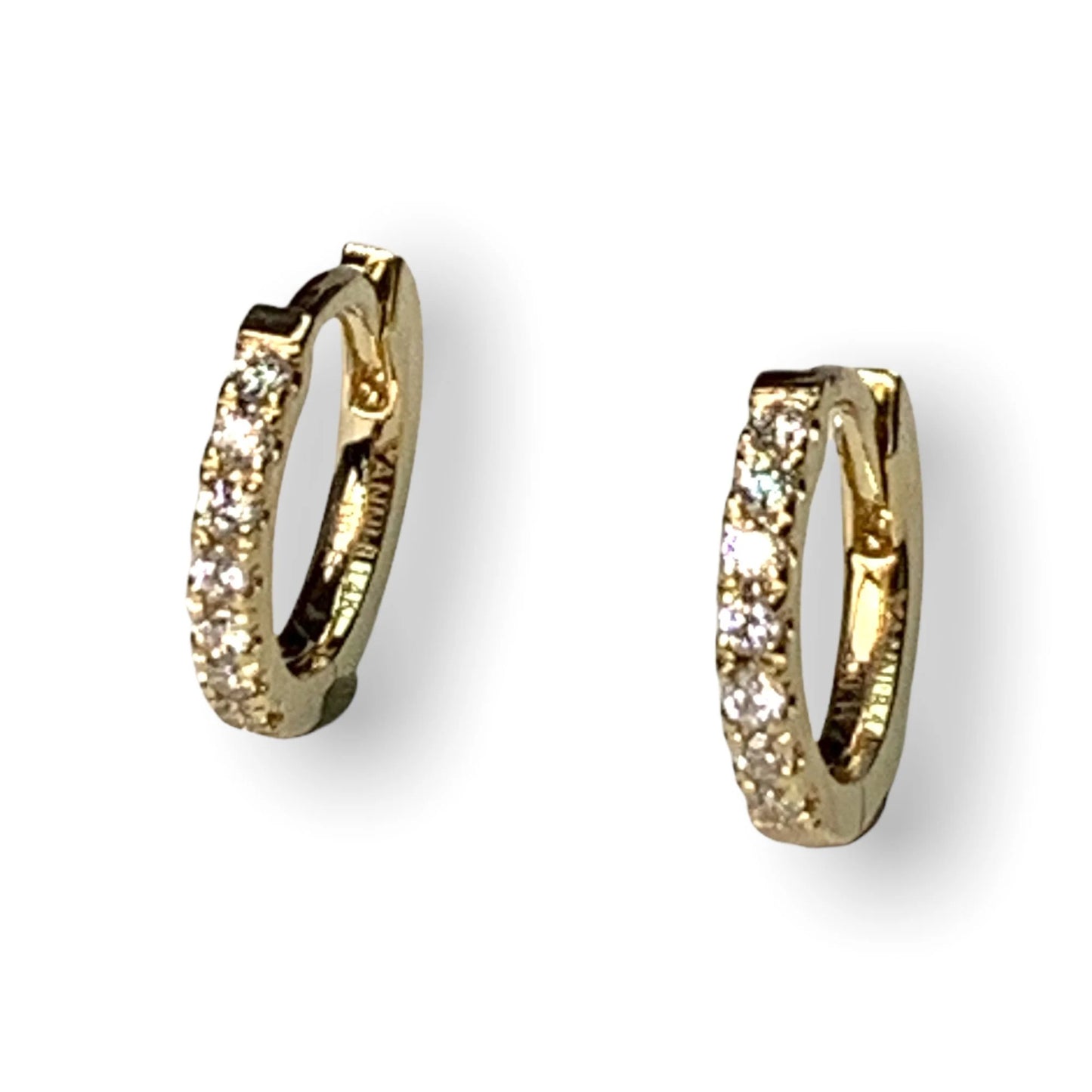14k Gold Diamond Huggie Hoops Earrings