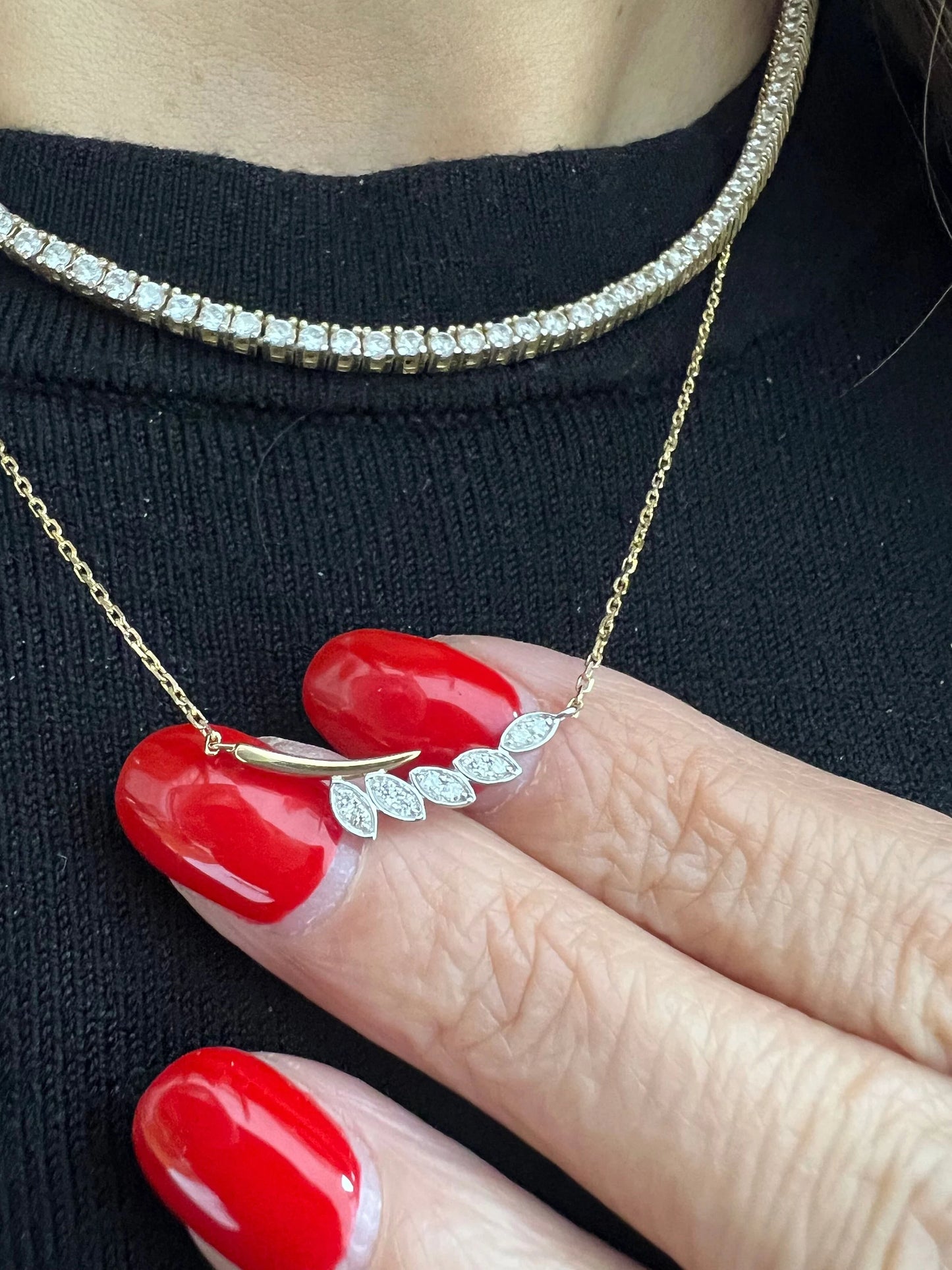 14k Gold Unique Statement Diamond Necklace