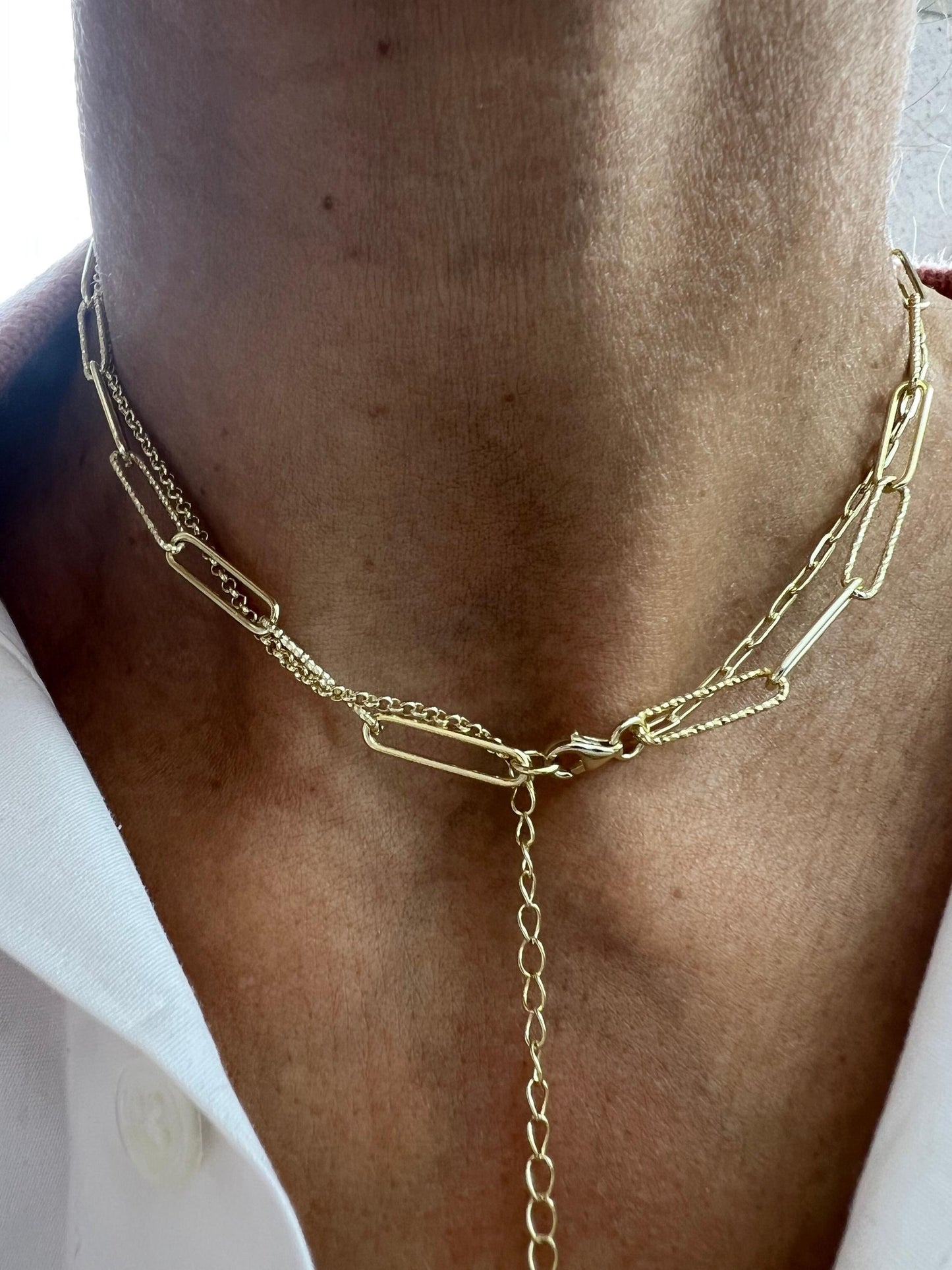 Sterling Silver Double-Layered Paperclip Necklace