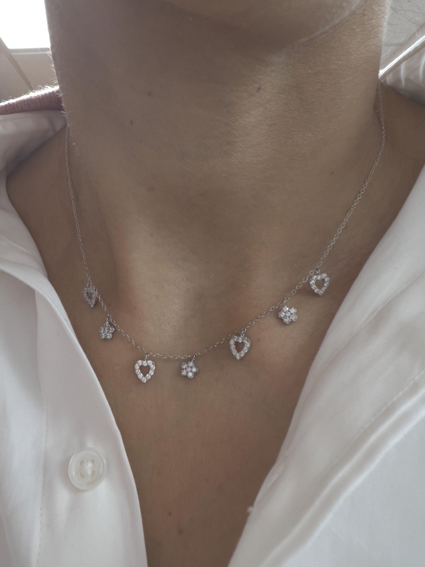 Sterling Silver CZ Diamond Stone Heart Shape Charm Necklace