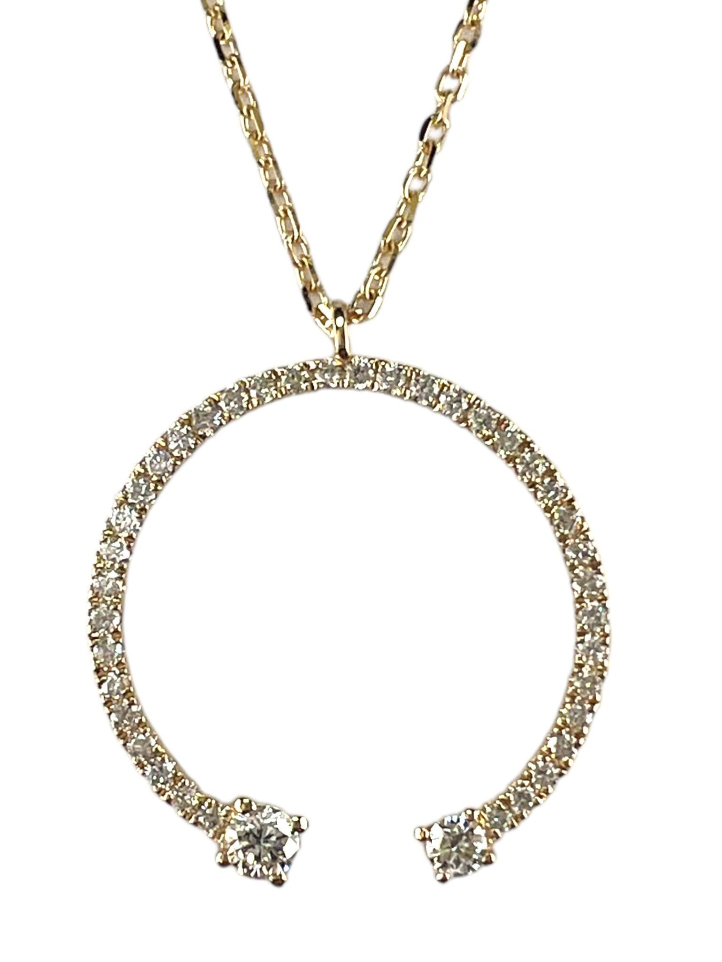 14k Gold Diamond Open Circle Charm Necklace