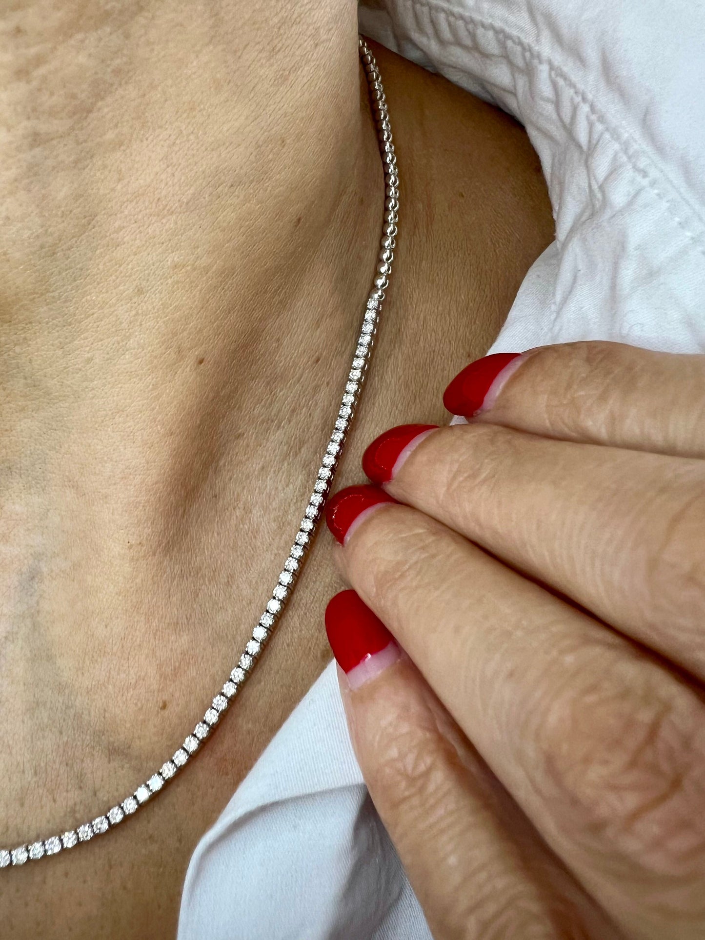 14k Gold Half Tennis Diamonds Half Beads Link Necklace