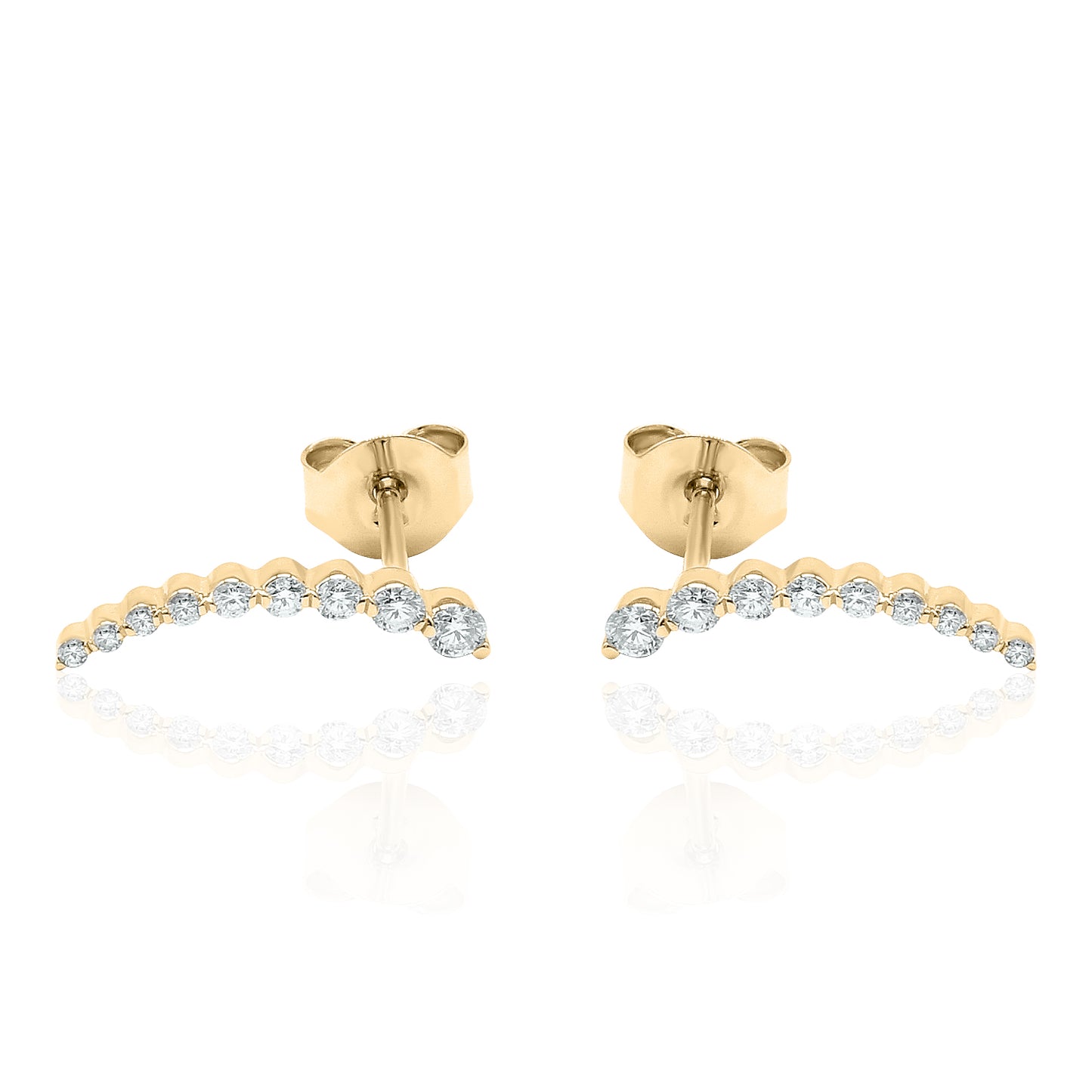14k Gold Curved Climber Diamond Earrings
