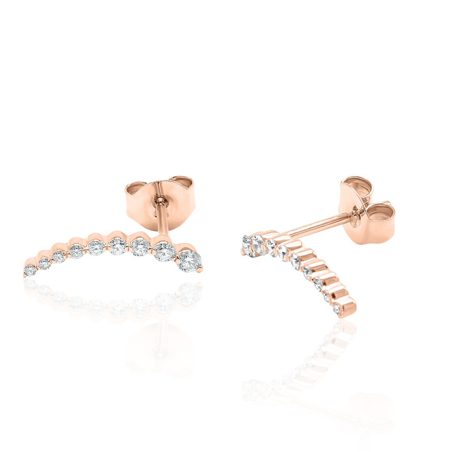 14k Gold Curved Climber Diamond Earrings