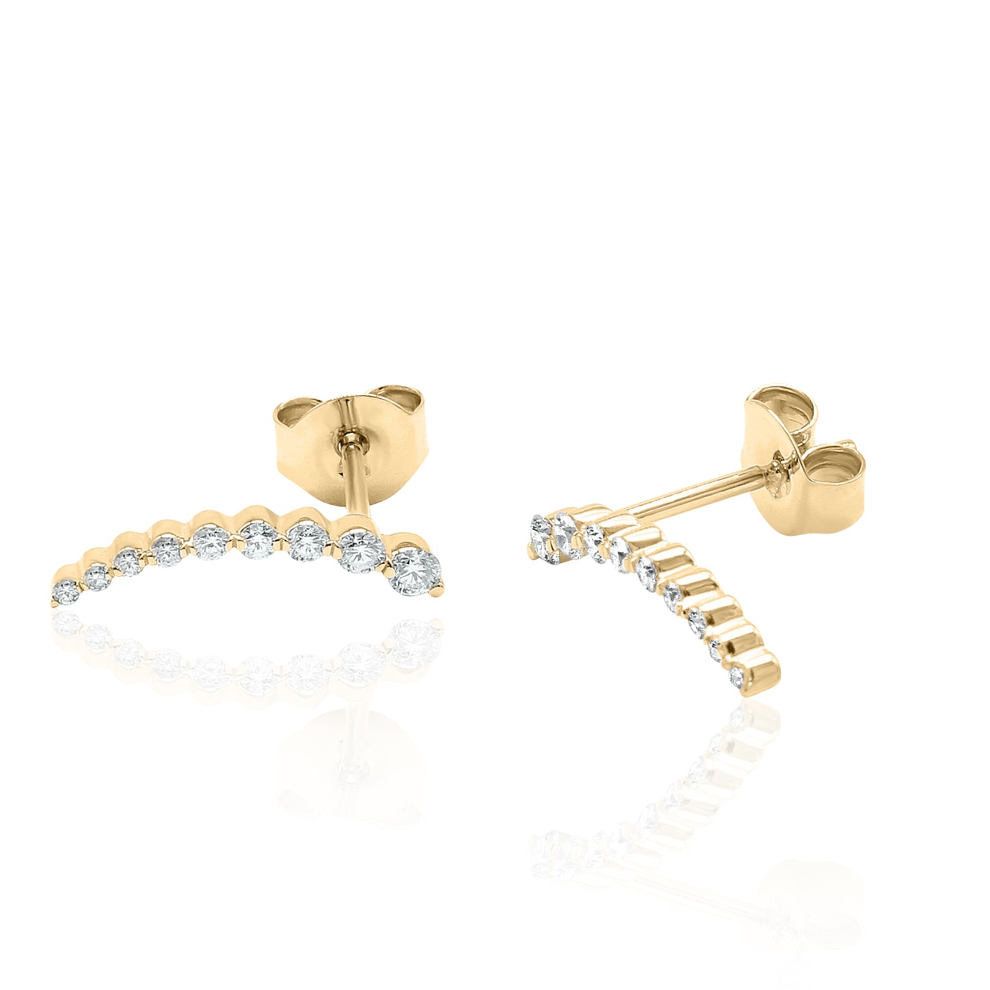 14k Gold Curved Climber Diamond Earrings
