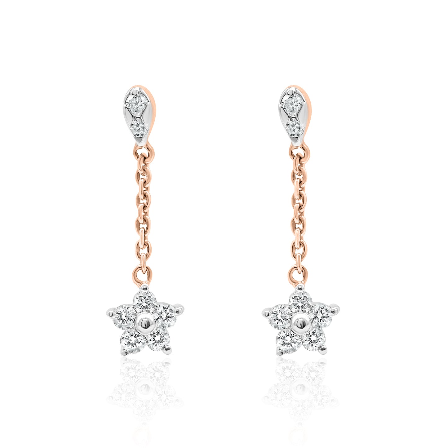14k Gold Dangling Star Diamond Earrings