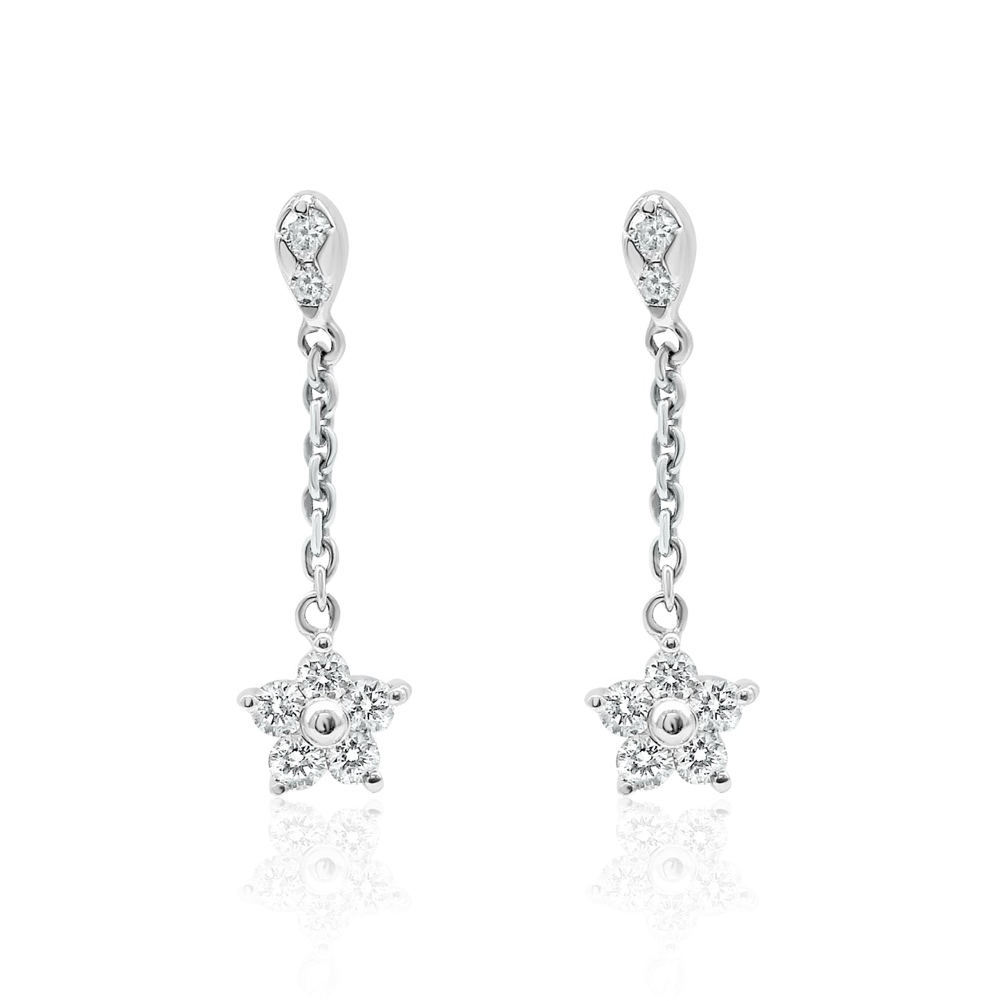 14k Gold Dangling Star Diamond Earrings