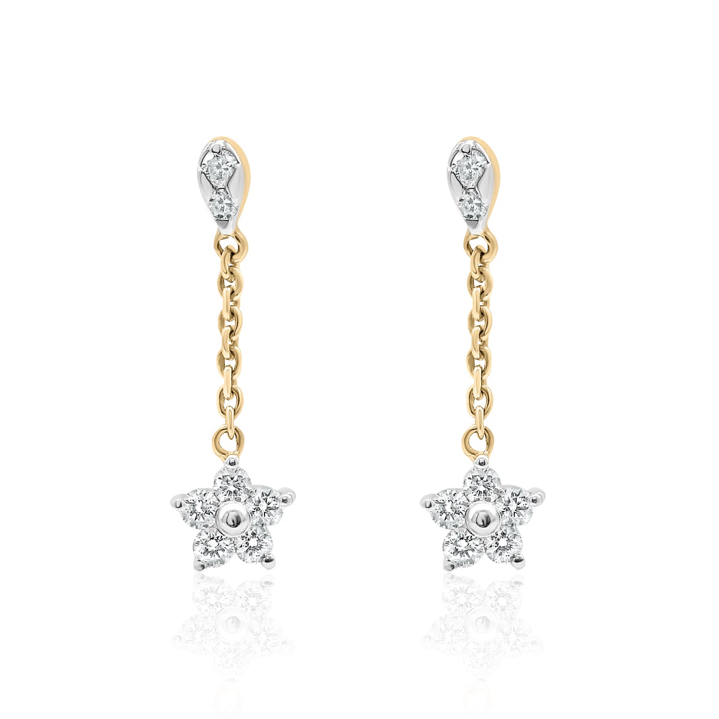 14k Gold Dangling Star Diamond Earrings