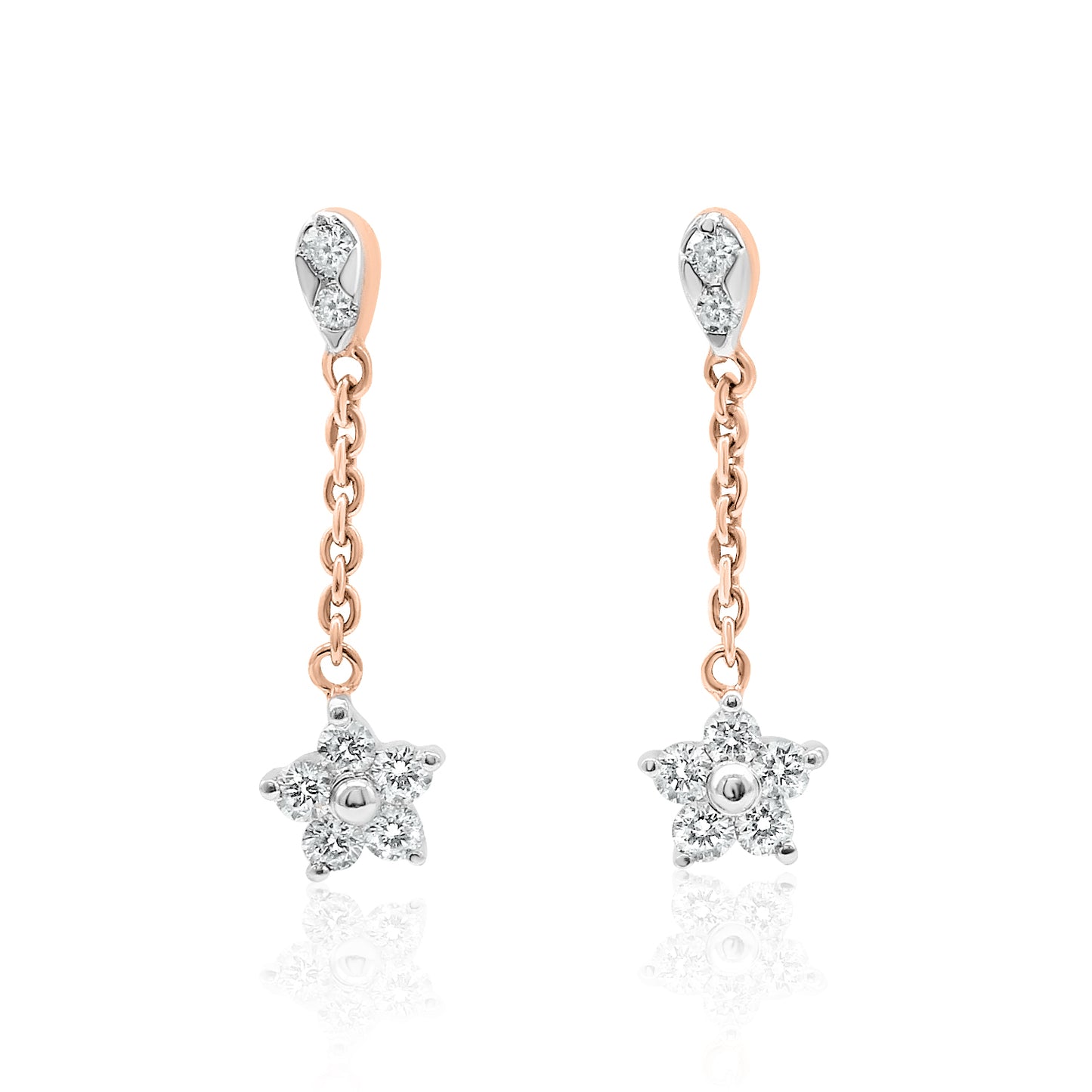 14k Gold Dangling Star Diamond Earrings