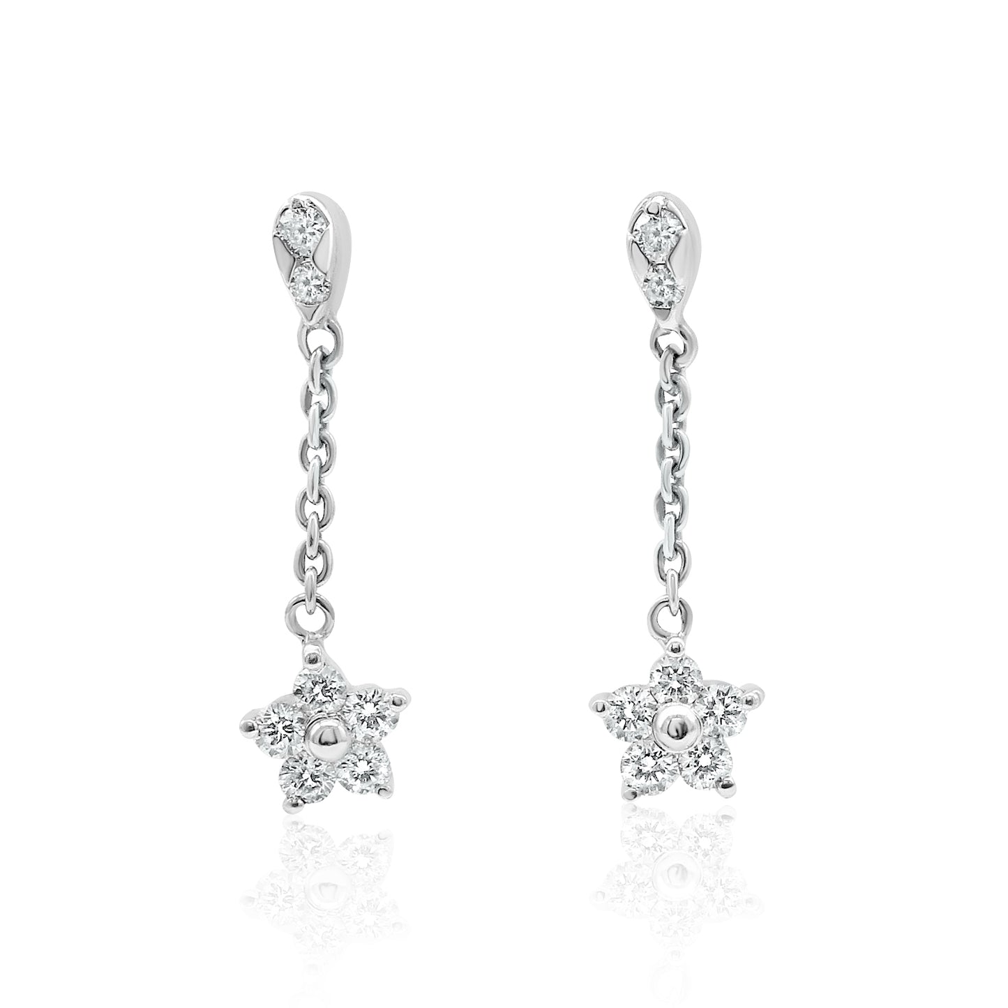 14k Gold Dangling Star Diamond Earrings