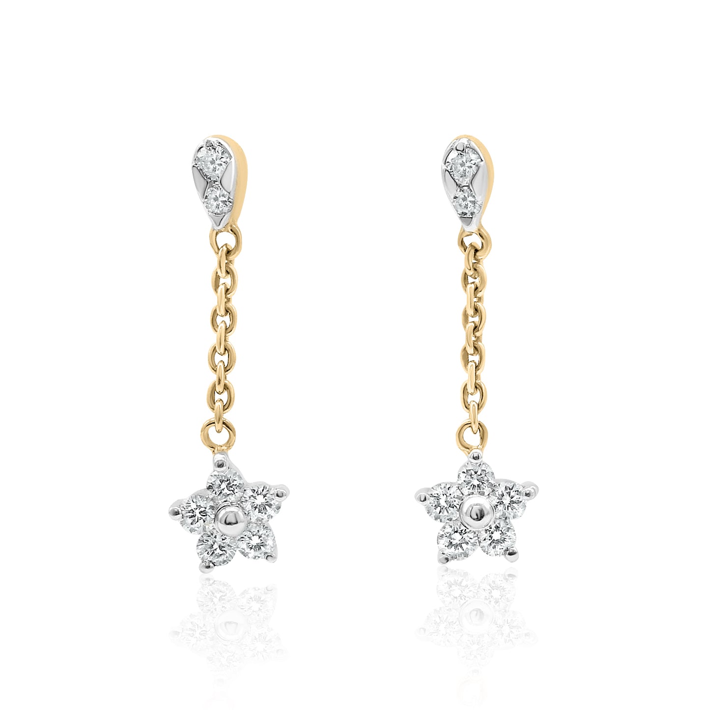 14k Gold Dangling Star Diamond Earrings