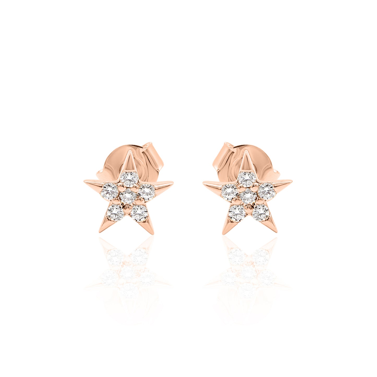 14k Gold Star Studs Diamond Earrings