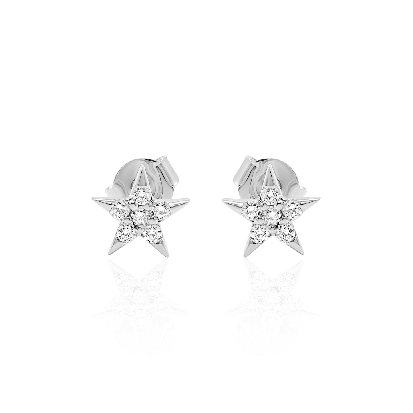 14k Gold Star Studs Diamond Earrings