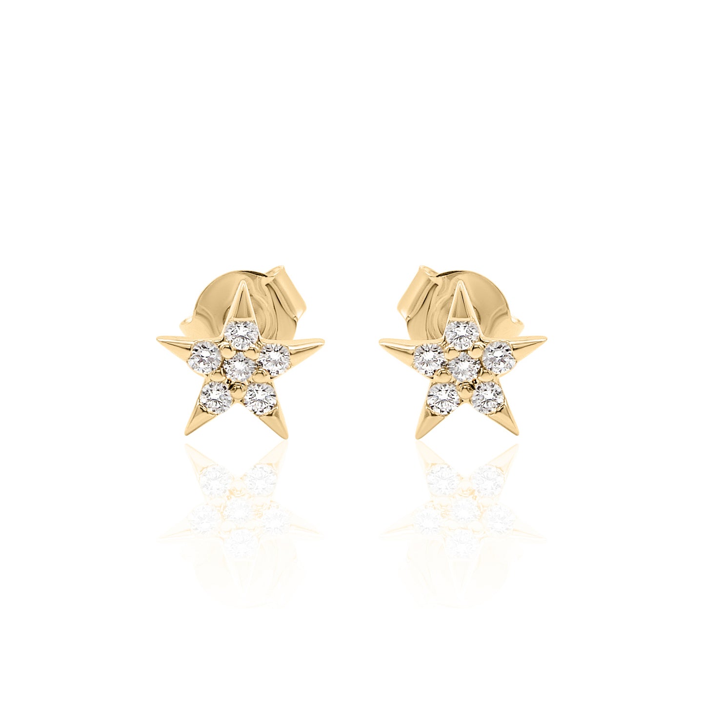 14k Gold Star Studs Diamond Earrings