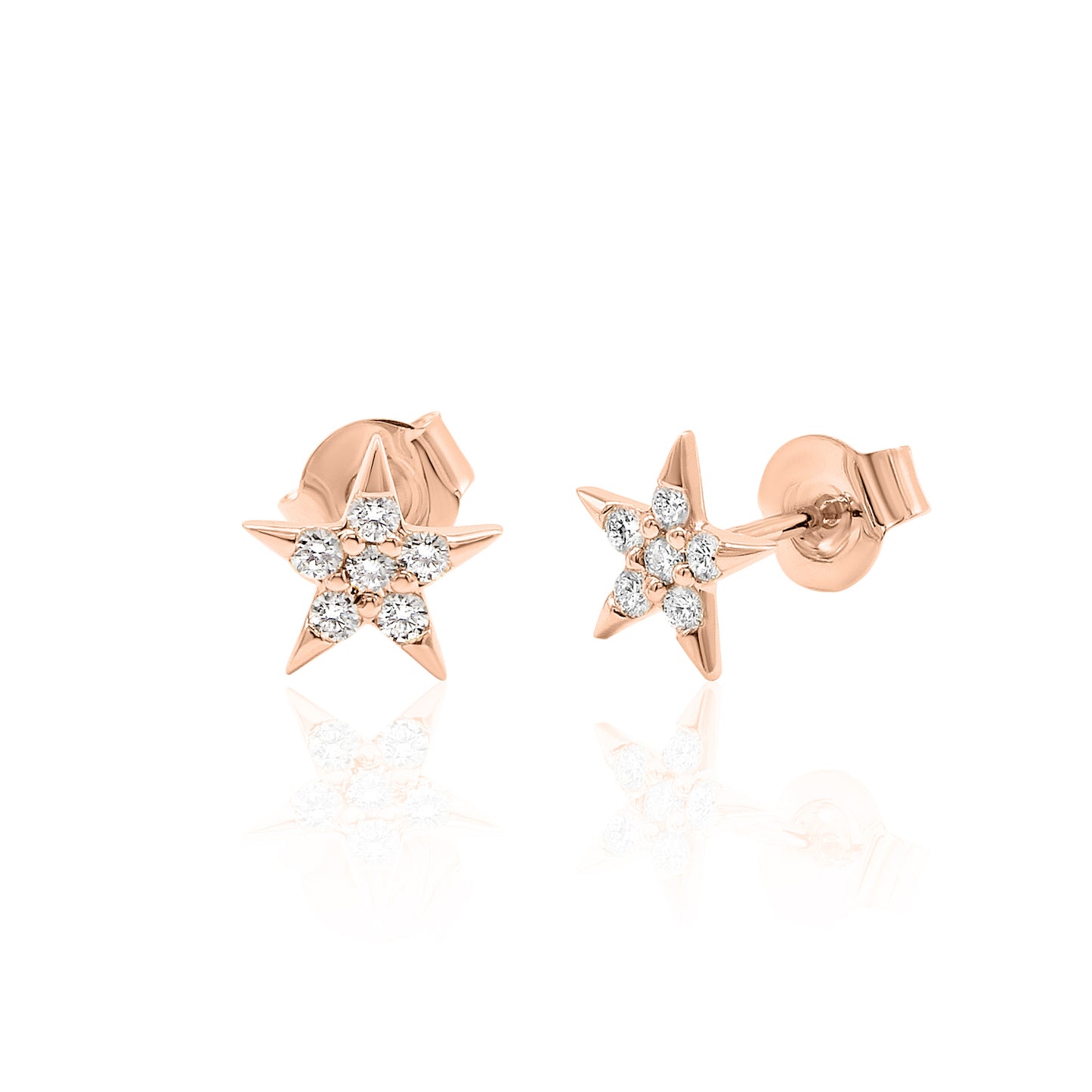 14k Gold Star Studs Diamond Earrings