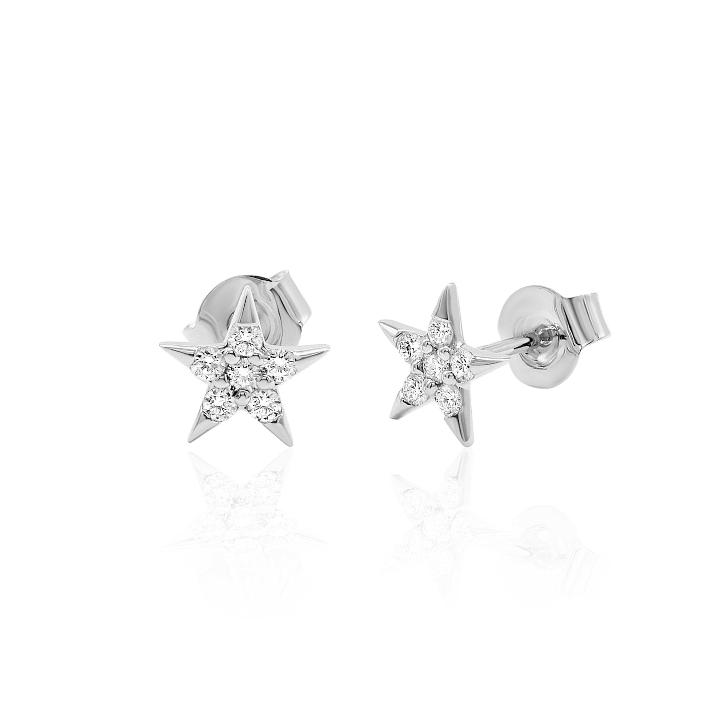 14k Gold Star Studs Diamond Earrings