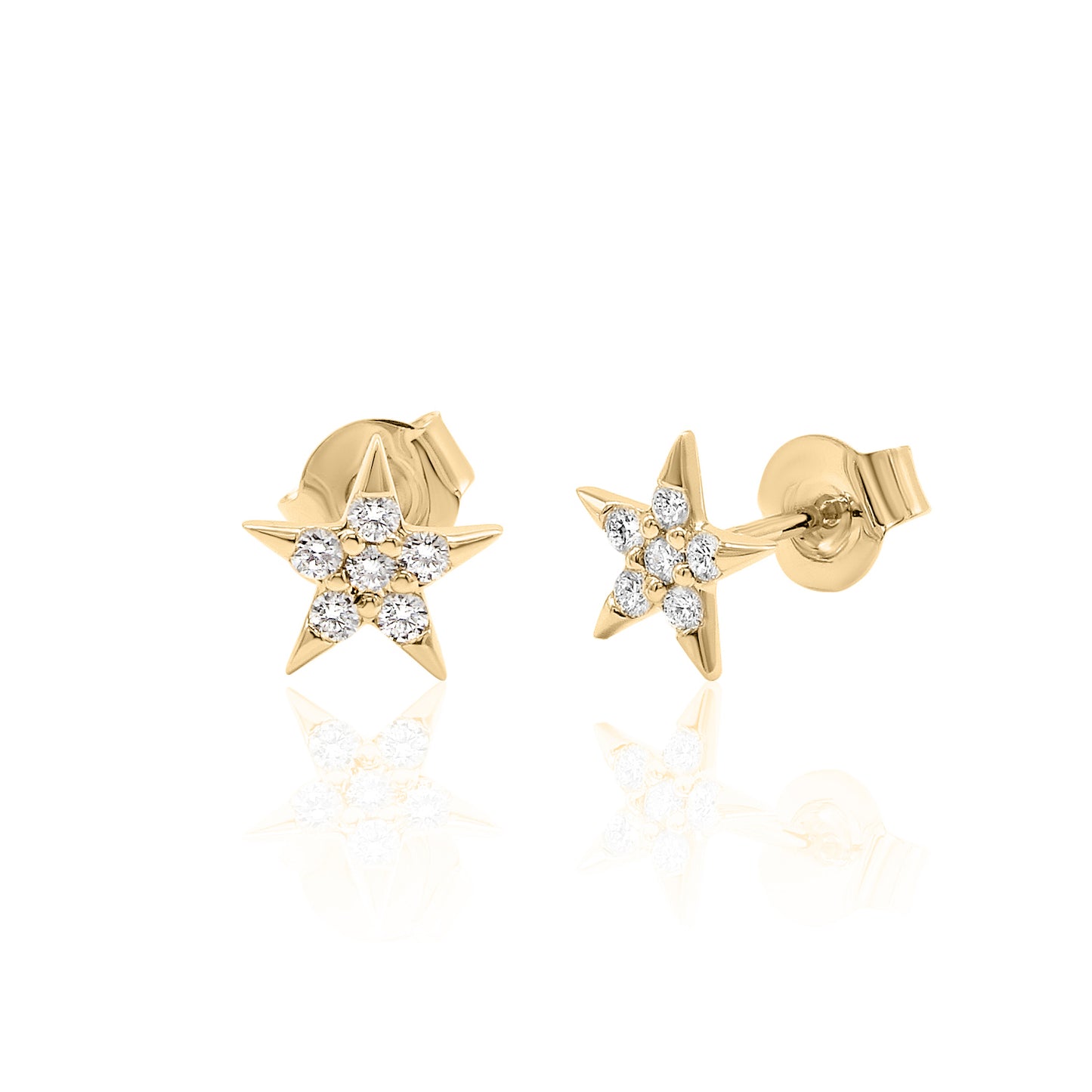 14k Gold Star Studs Diamond Earrings