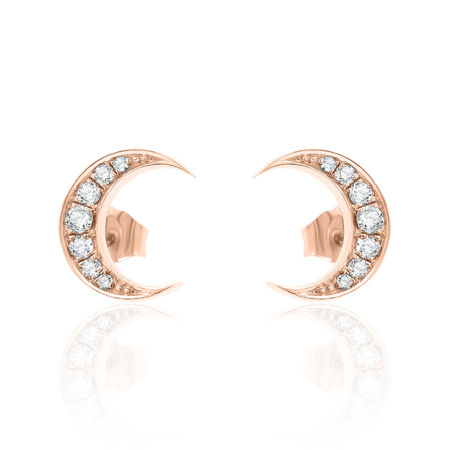 14k Gold Crescent Studs Diamond Earrings
