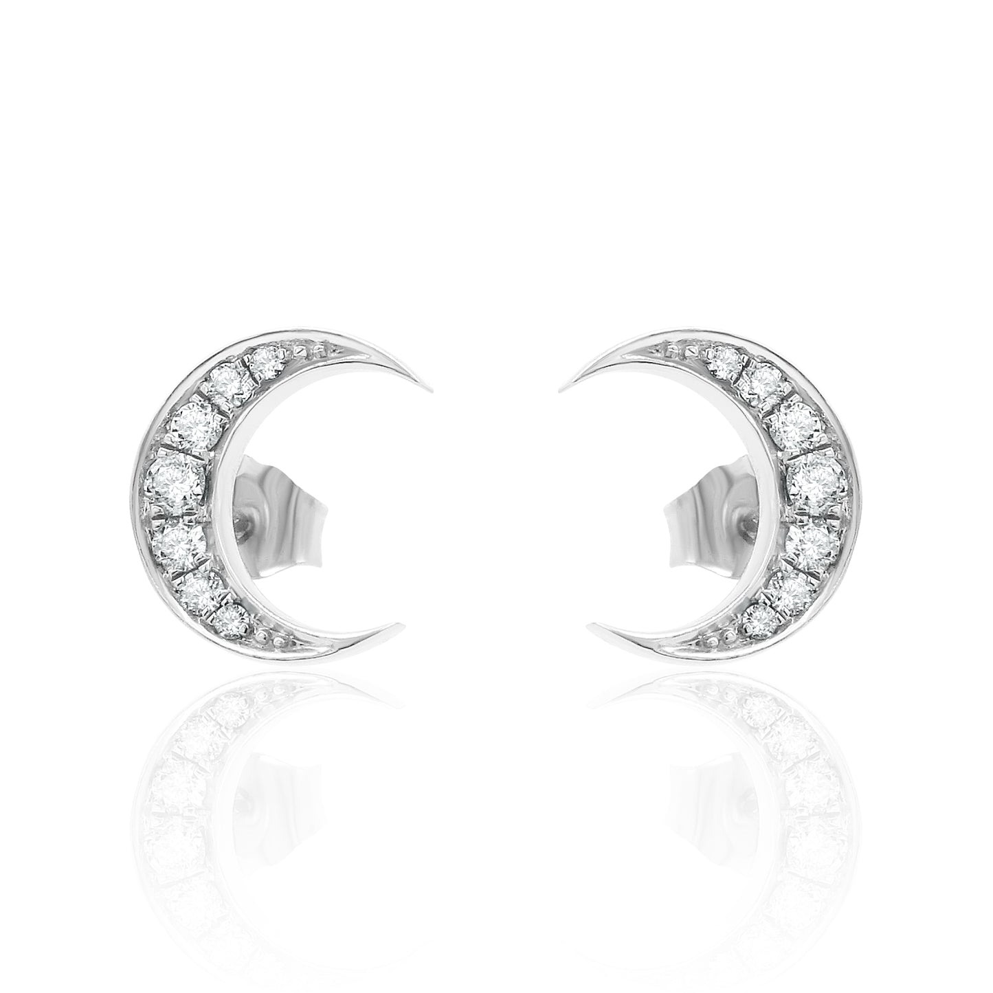 14k Gold Crescent Studs Diamond Earrings