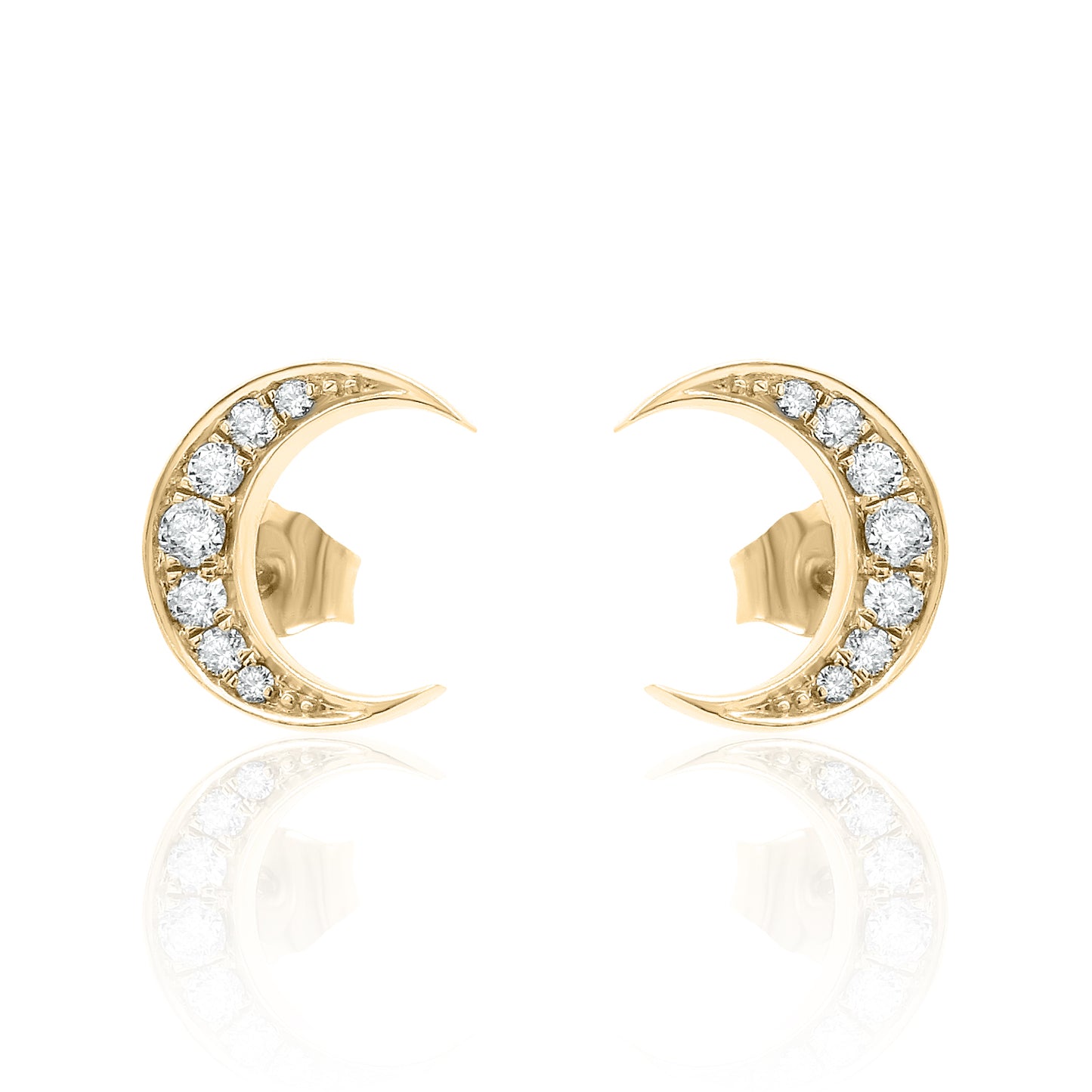 14k Gold Crescent Studs Diamond Earrings