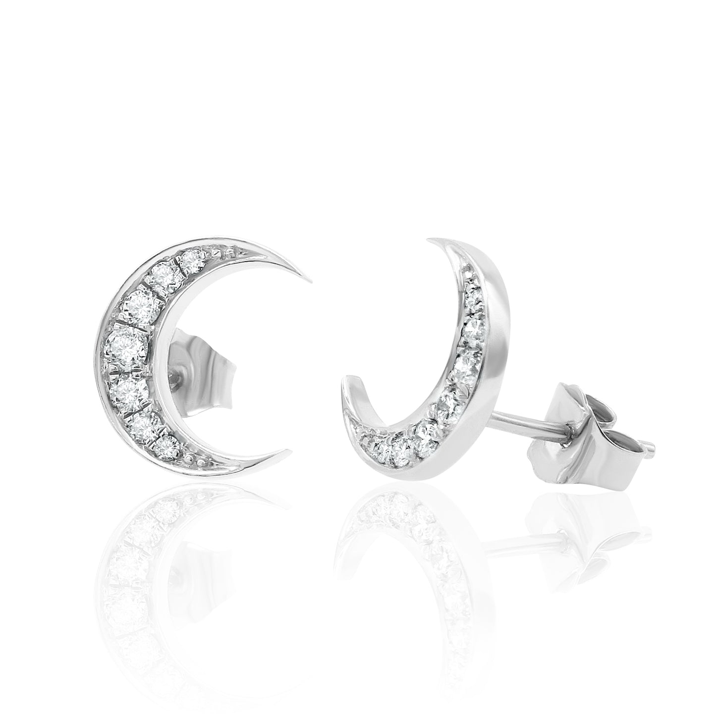 14k Gold Crescent Studs Diamond Earrings