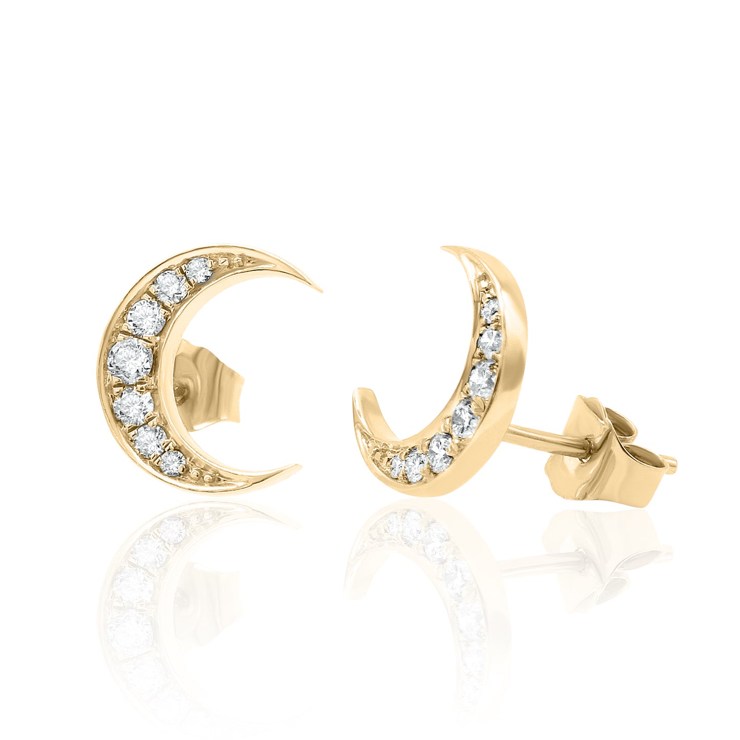 14k Gold Crescent Studs Diamond Earrings