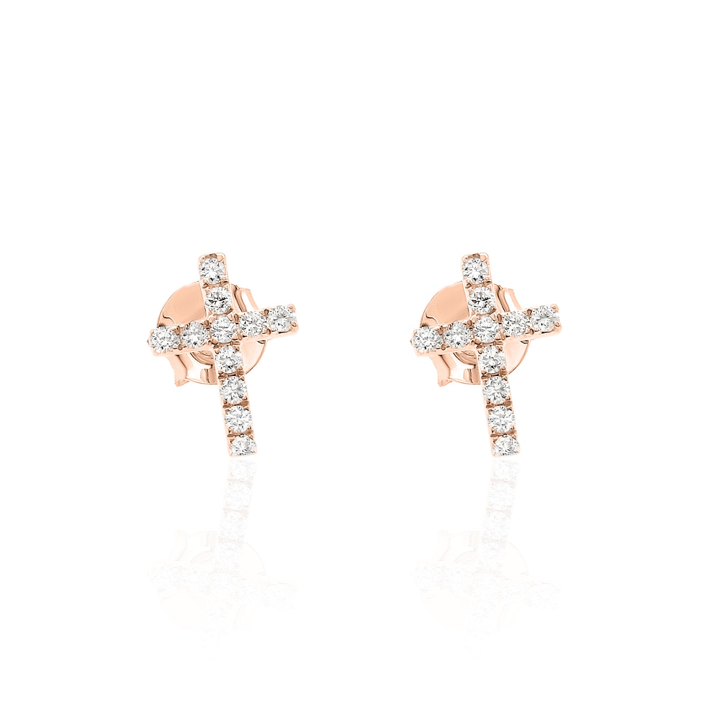 14k Gold Cross Studs Diamond Earrings