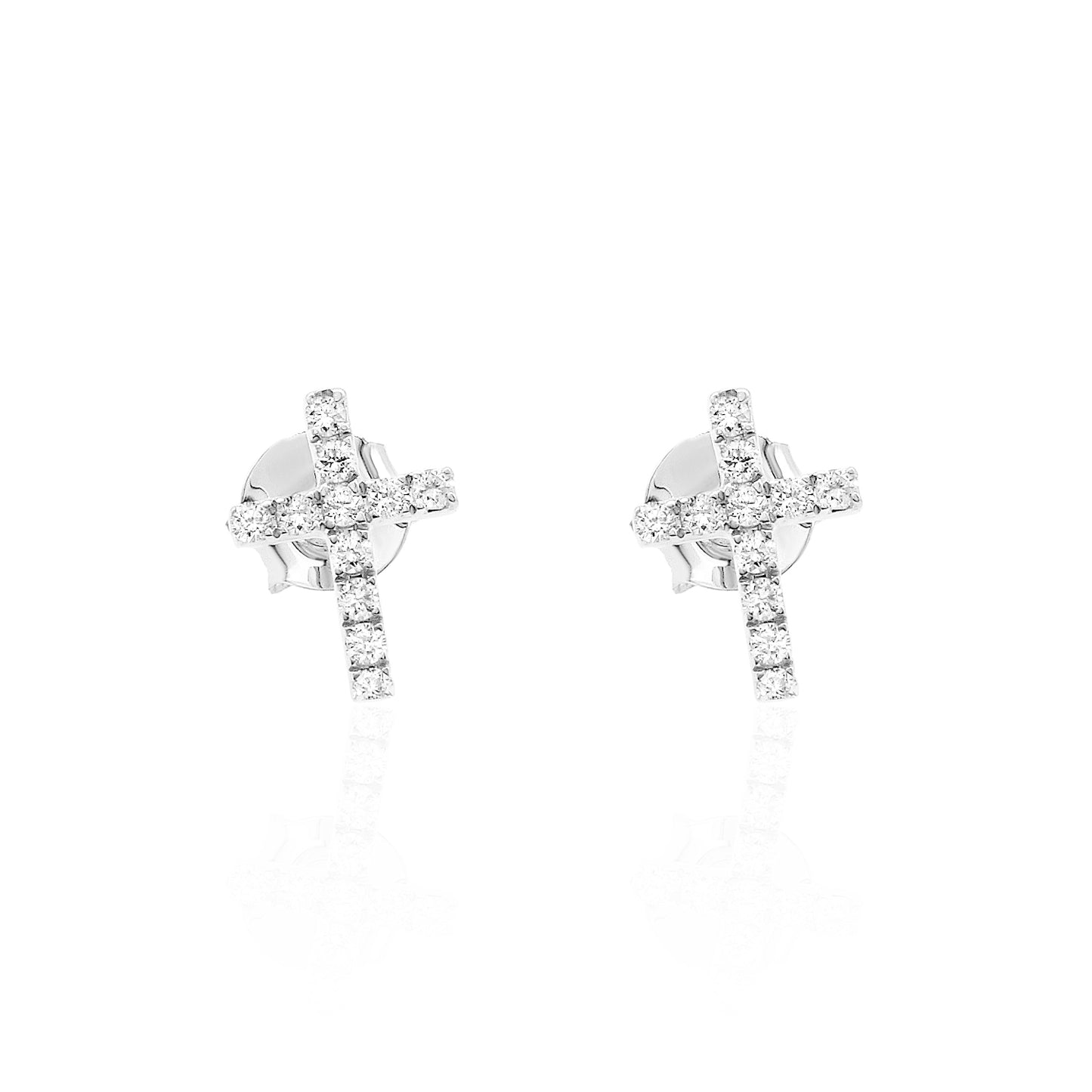 14k Gold Cross Studs Diamond Earrings