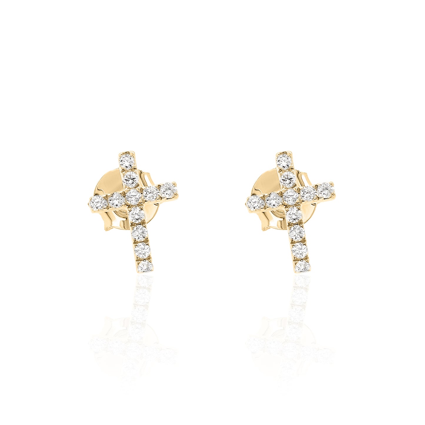 14k Gold Cross Studs Diamond Earrings