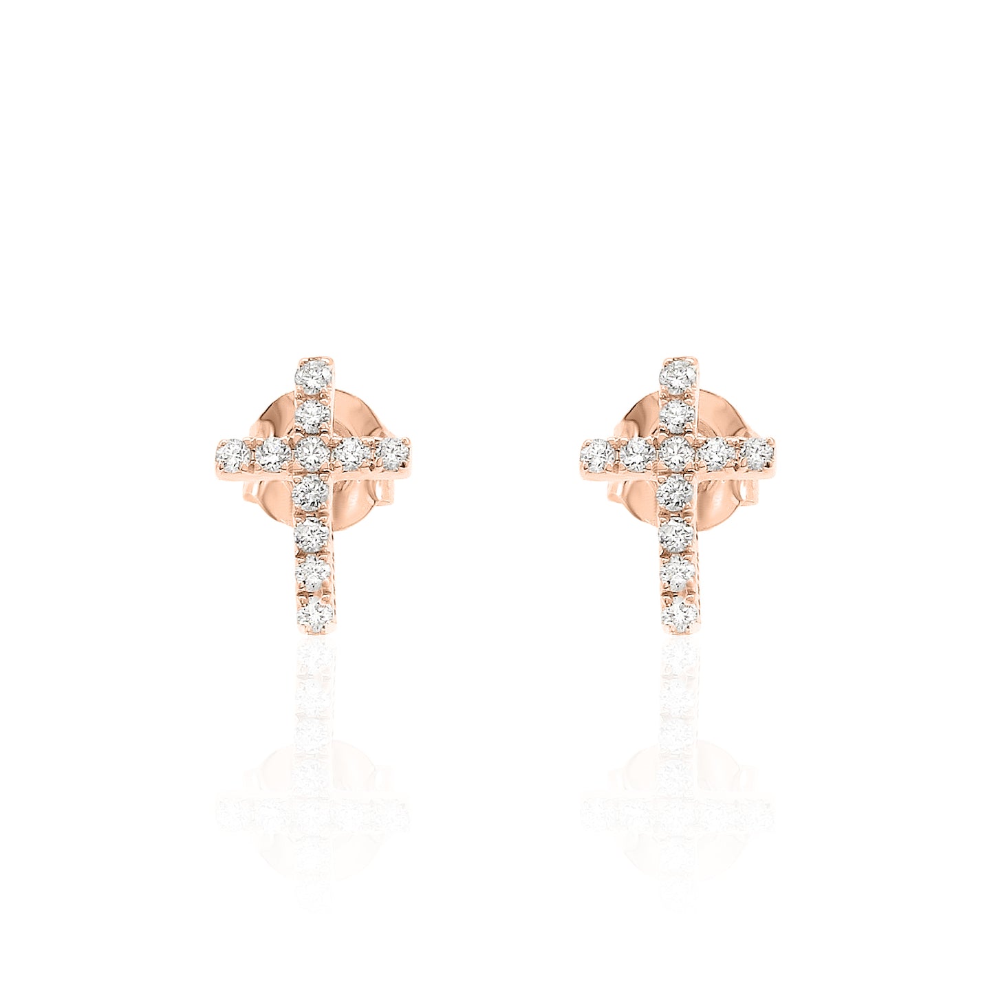 14k Gold Cross Studs Diamond Earrings