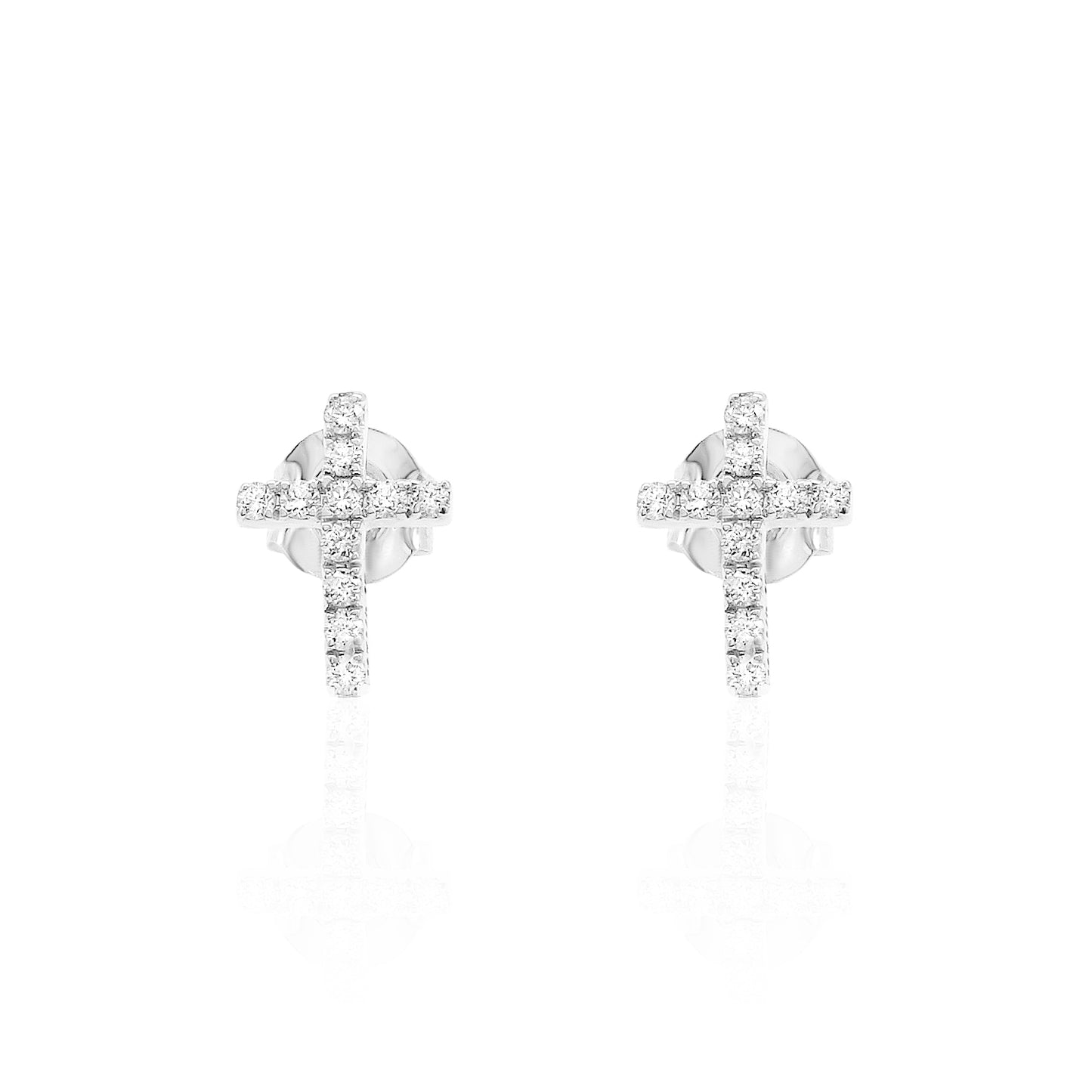 14k Gold Cross Studs Diamond Earrings