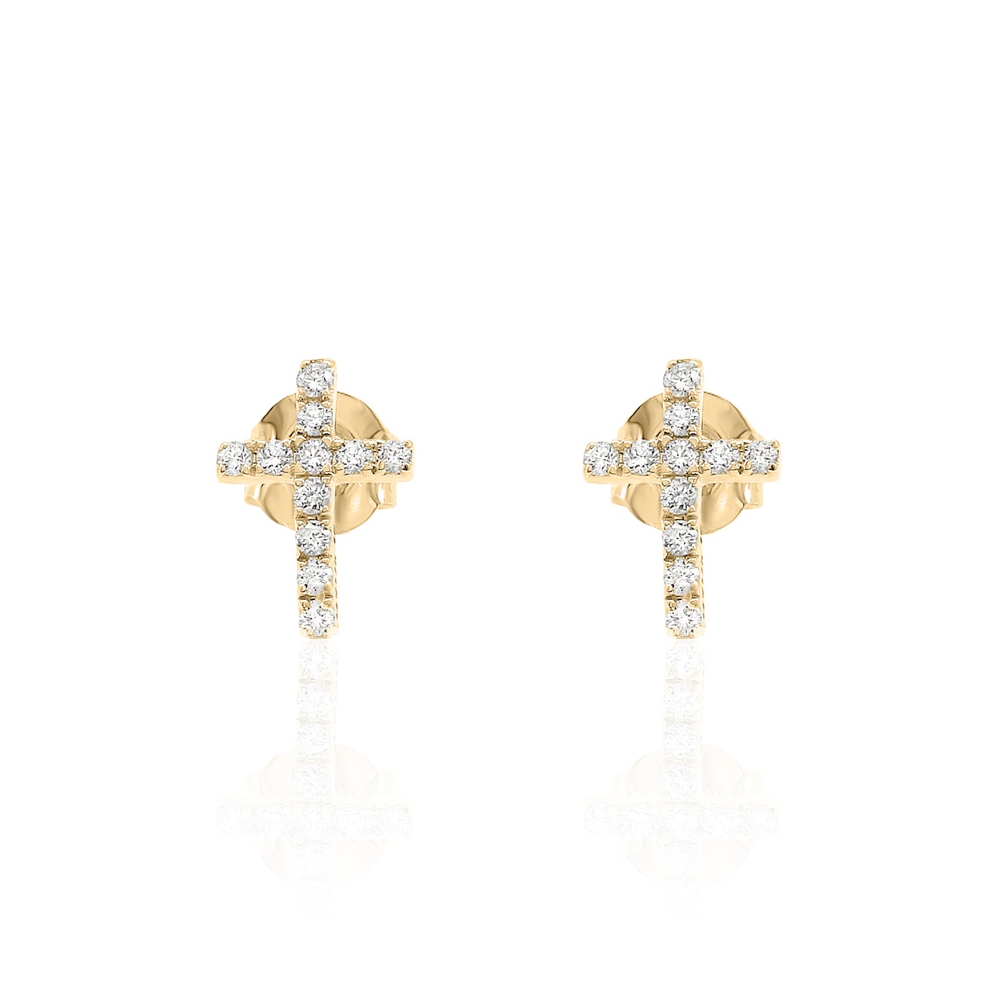 14k Gold Cross Studs Diamond Earrings
