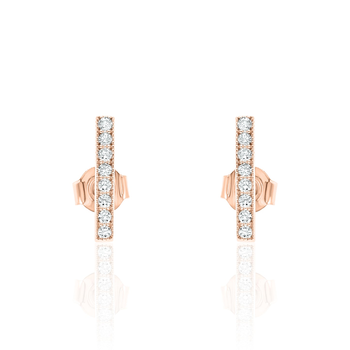 14k Gold Bar Studs Diamond Earrings