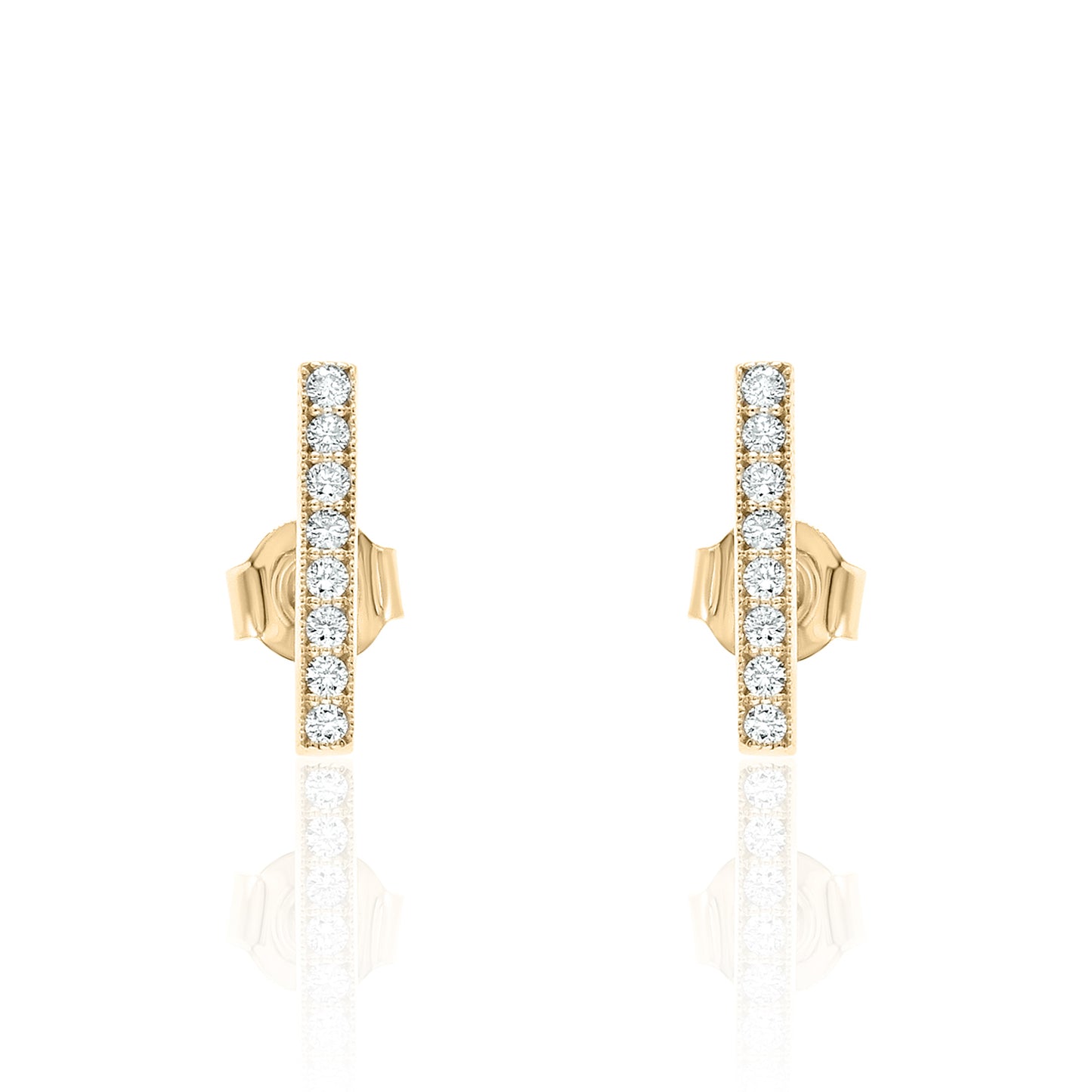 14k Gold Bar Studs Diamond Earrings