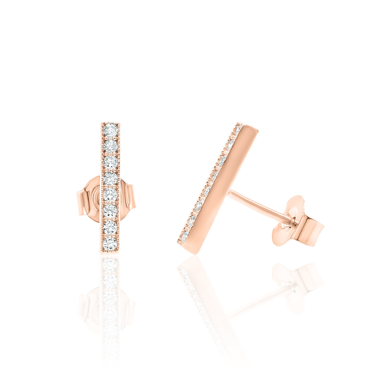 14k Gold Bar Studs Diamond Earrings